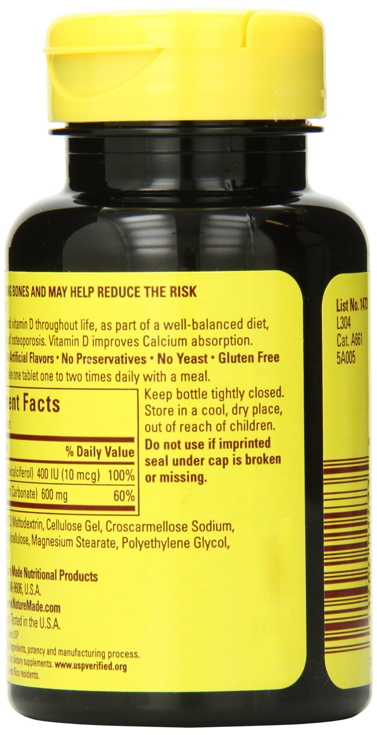 Nature Made Calcium 600 mg with Vitamin D Tablets bottle packaging