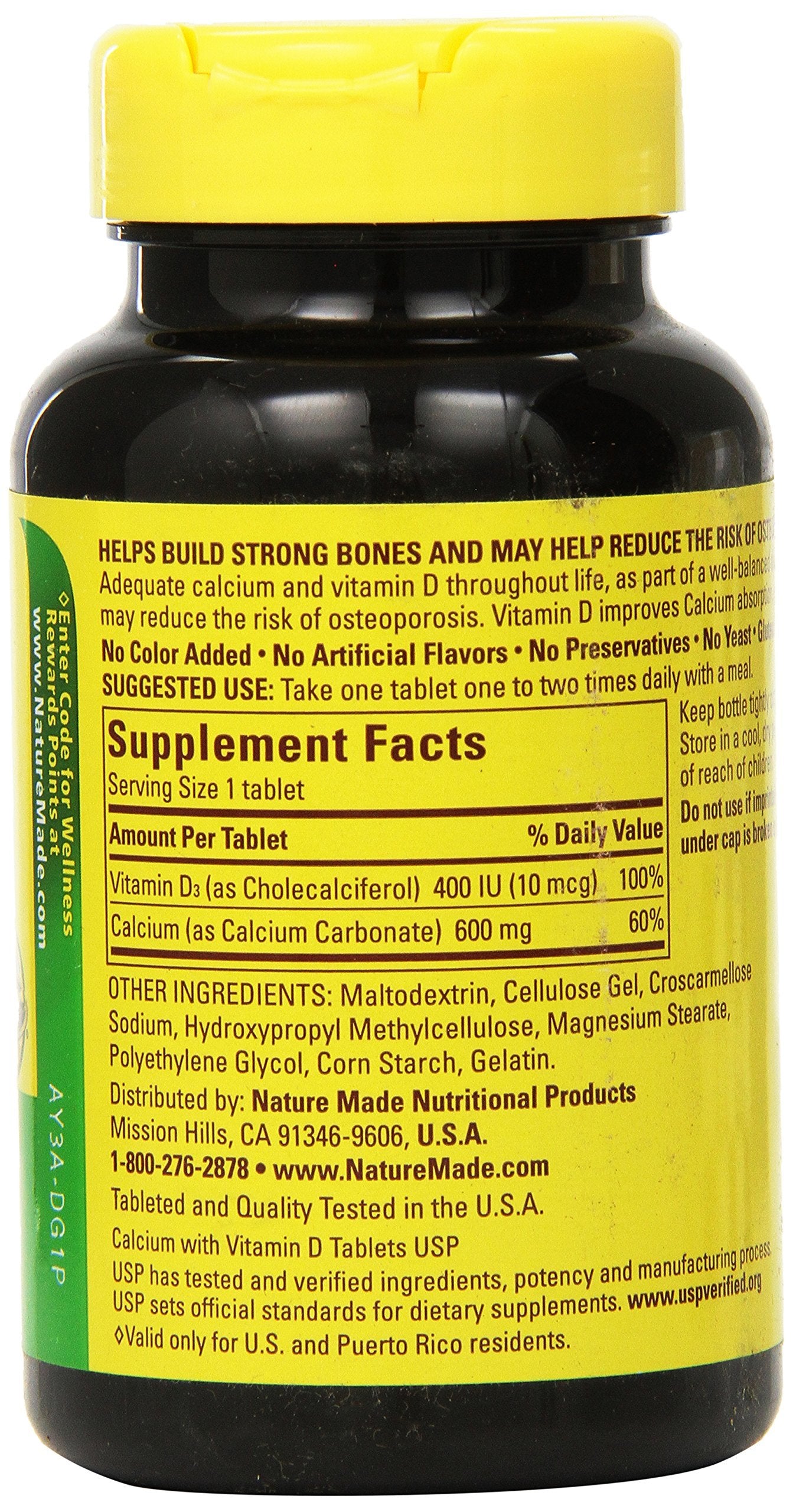Nature Made Calcium 600 mg with Vitamin D Tablets side view