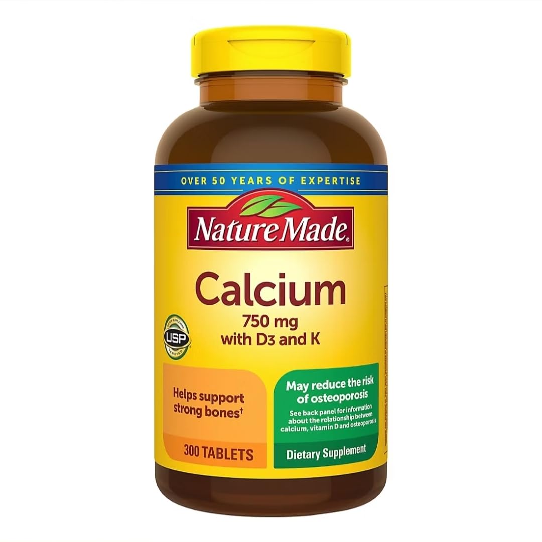 Nature Made Calcium 750 mg Plus D and K 300 tablets with measuring spoon