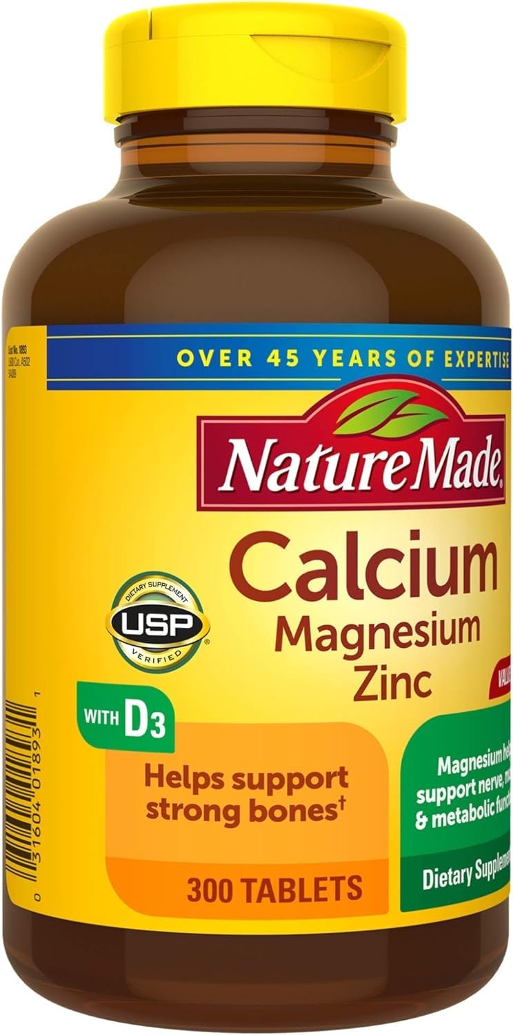 Nature Made Calcium Magnesium Zinc Vitamin D 300 tablets bottle