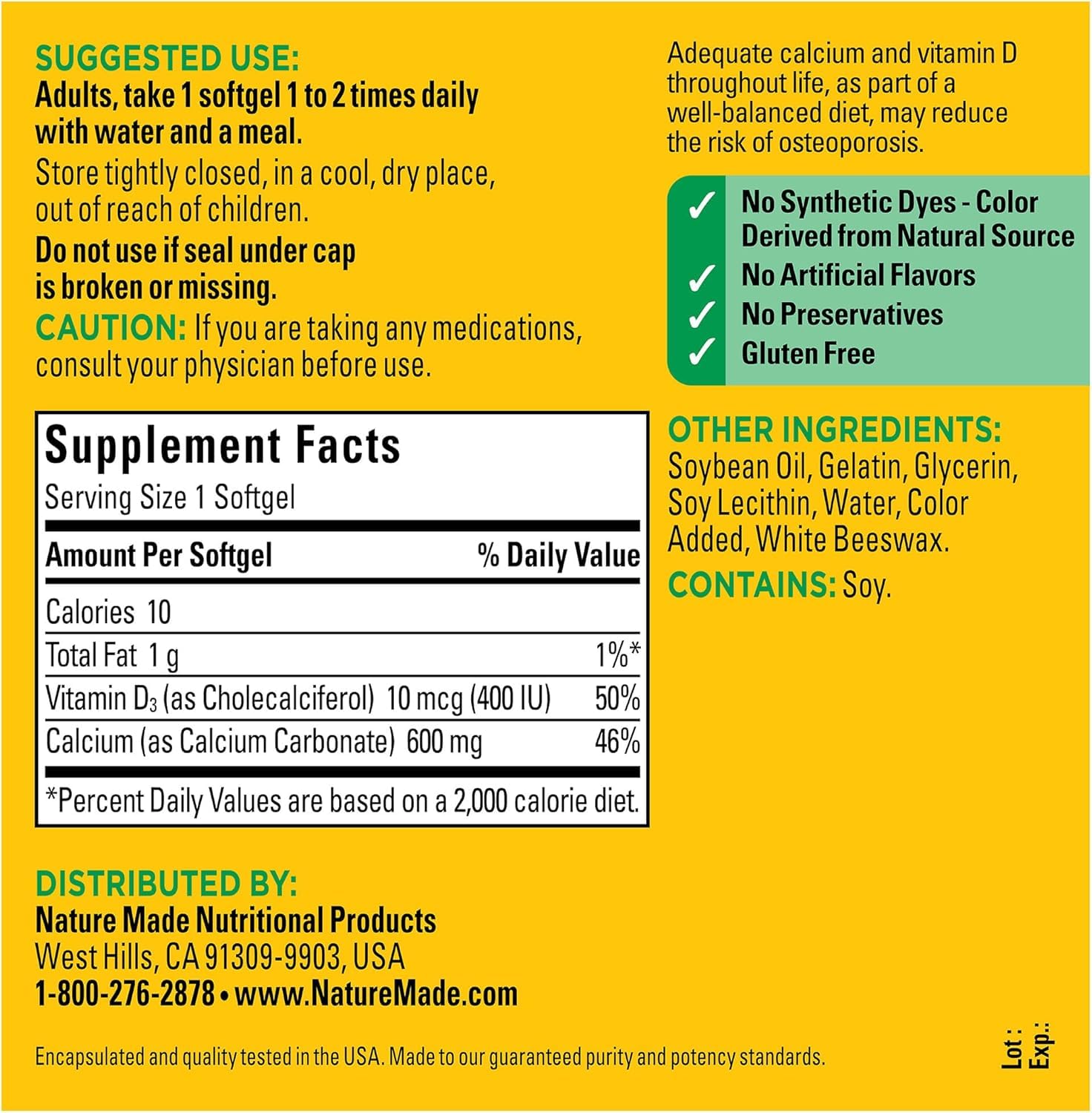 Nature Made Calcium with Vitamin D3 712g supplement packaging
