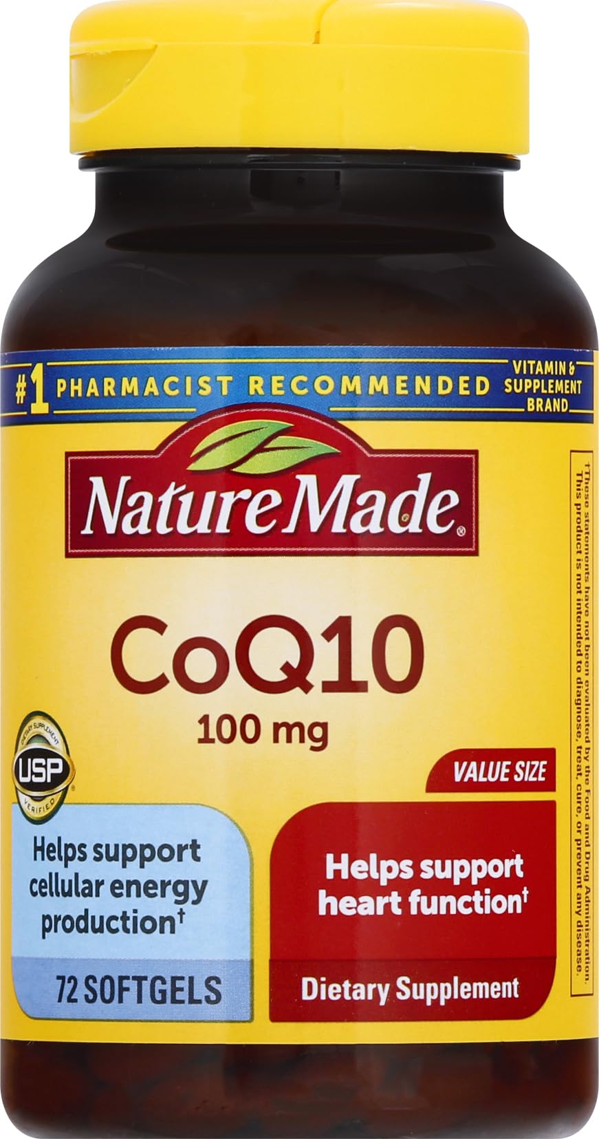 Nature Made CoQ10 100 mg Softgels 72 count bottle front view