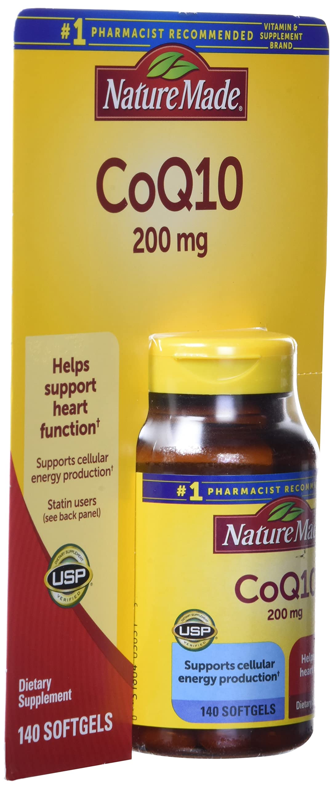Nature Made CoQ10 200 mg softgels back view with ingredient list