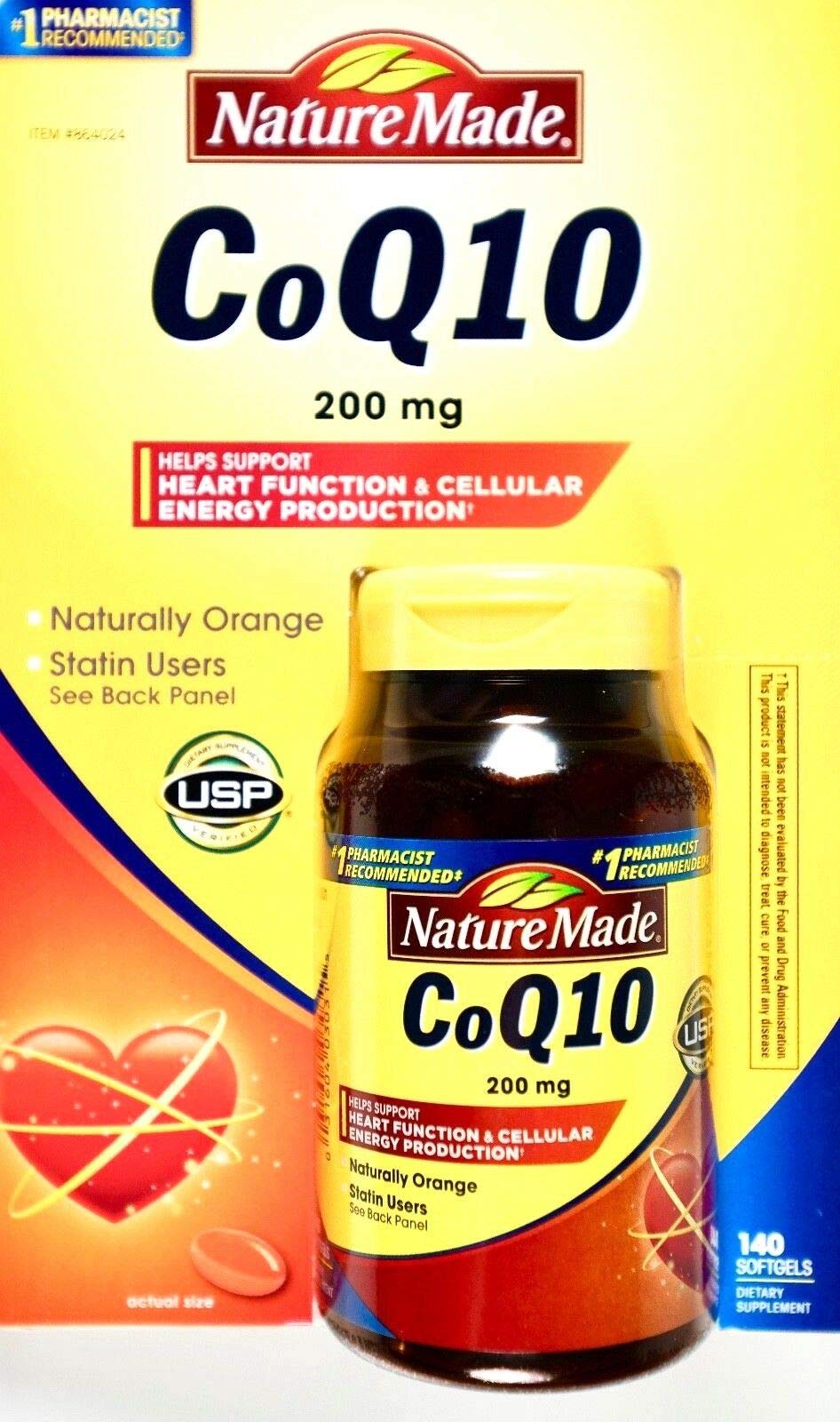 Nature Made CoQ10 200mg softgels bottle front view, 140 count