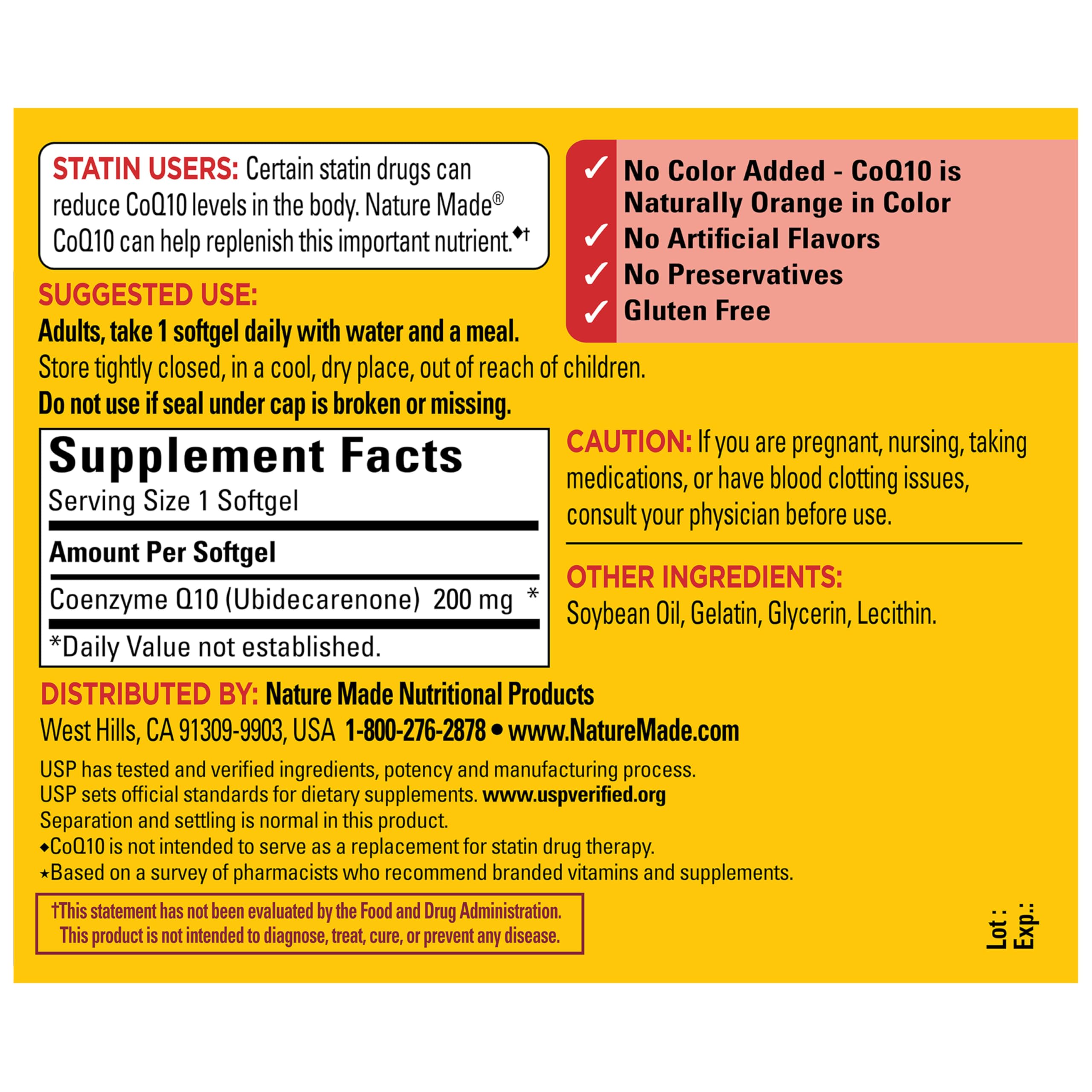 Nature Made CoQ10 200mg Softgels packaging details