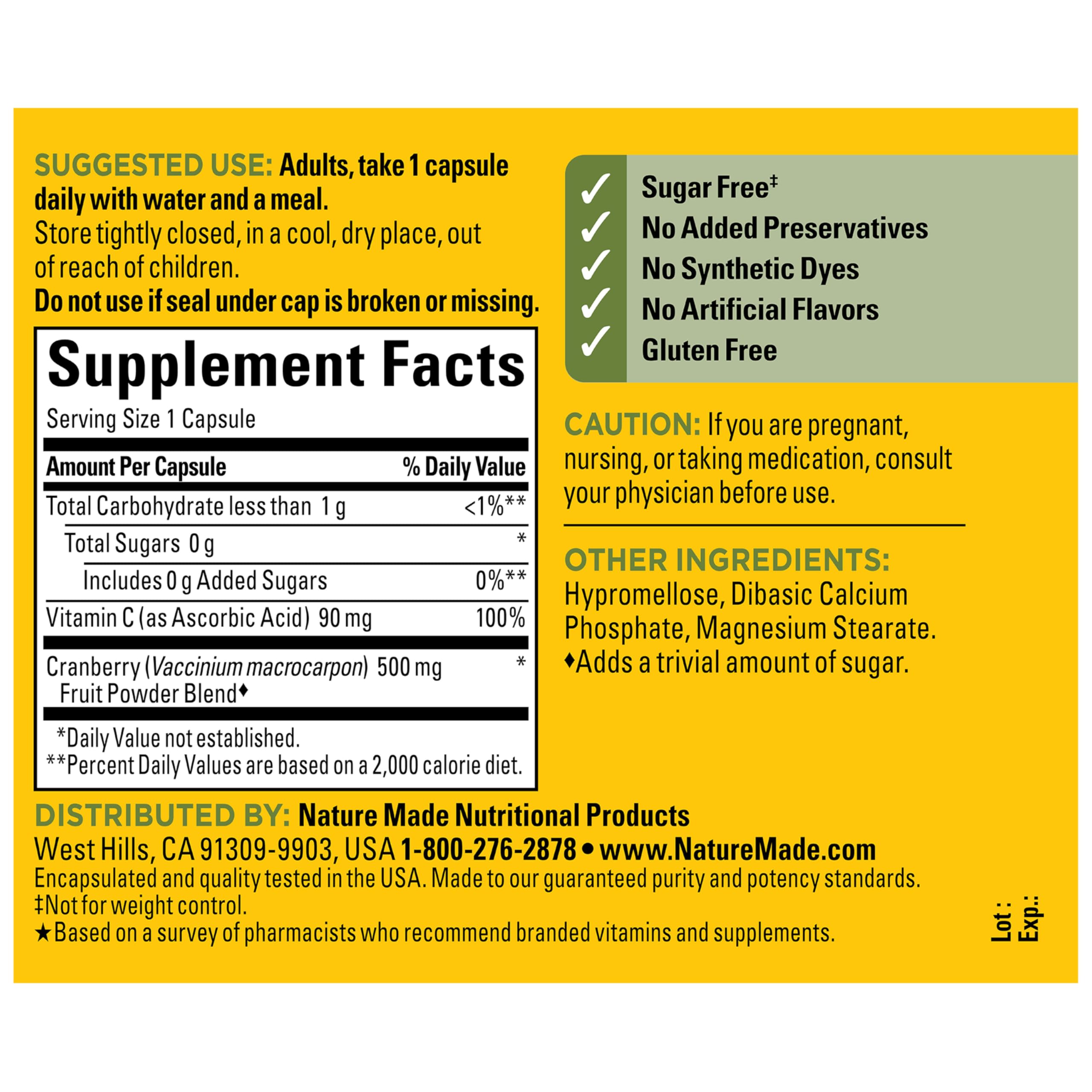 Nature Made Cranberry Capsules 500mg with a glass of water