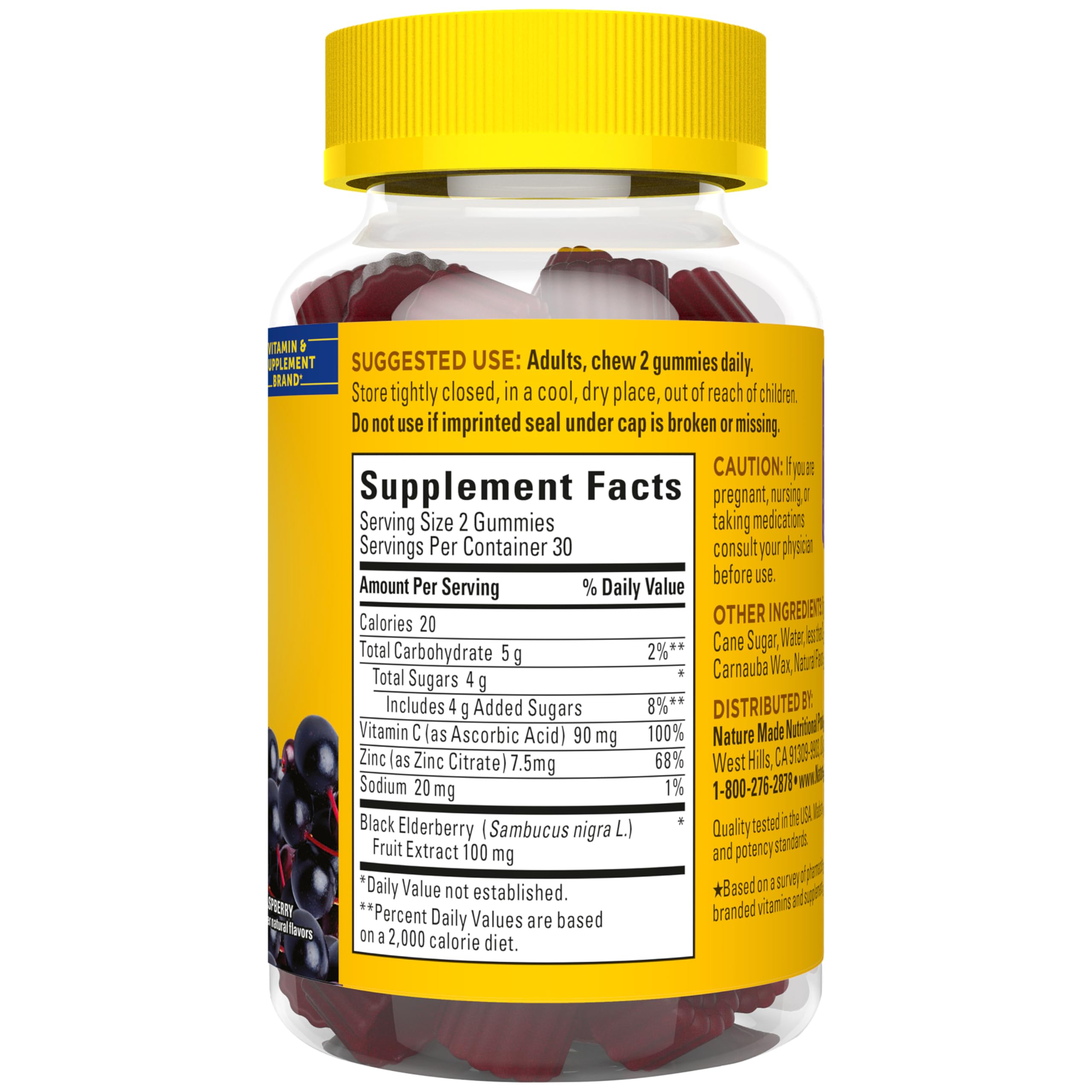 Nature Made Elderberry Gummies opened bottle with gummies
