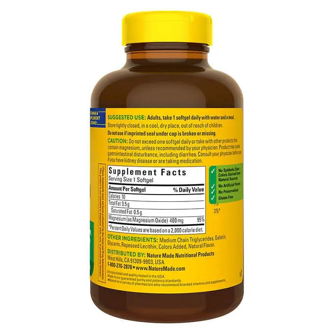 Nature Made Extra Strength Magnesium 400 mg Softgels back view