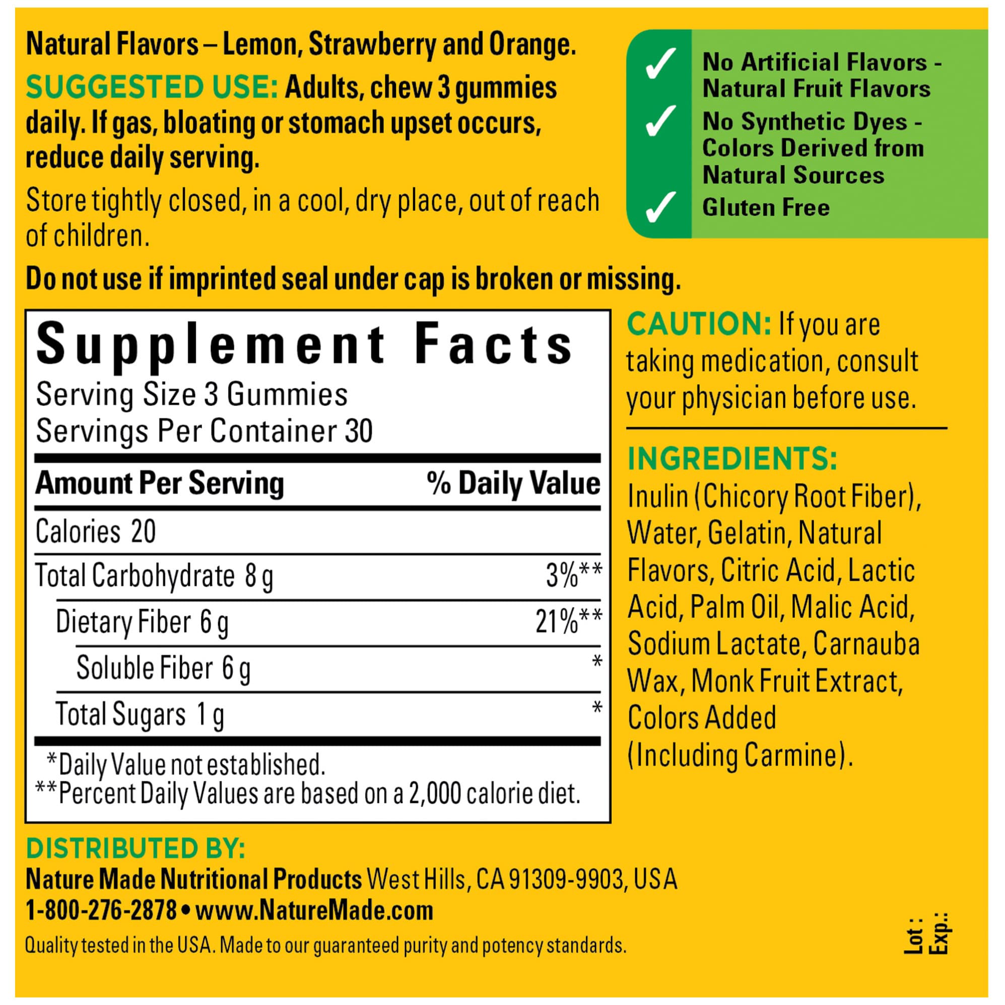 Nature Made Fiber Gummies bottle on a kitchen counter