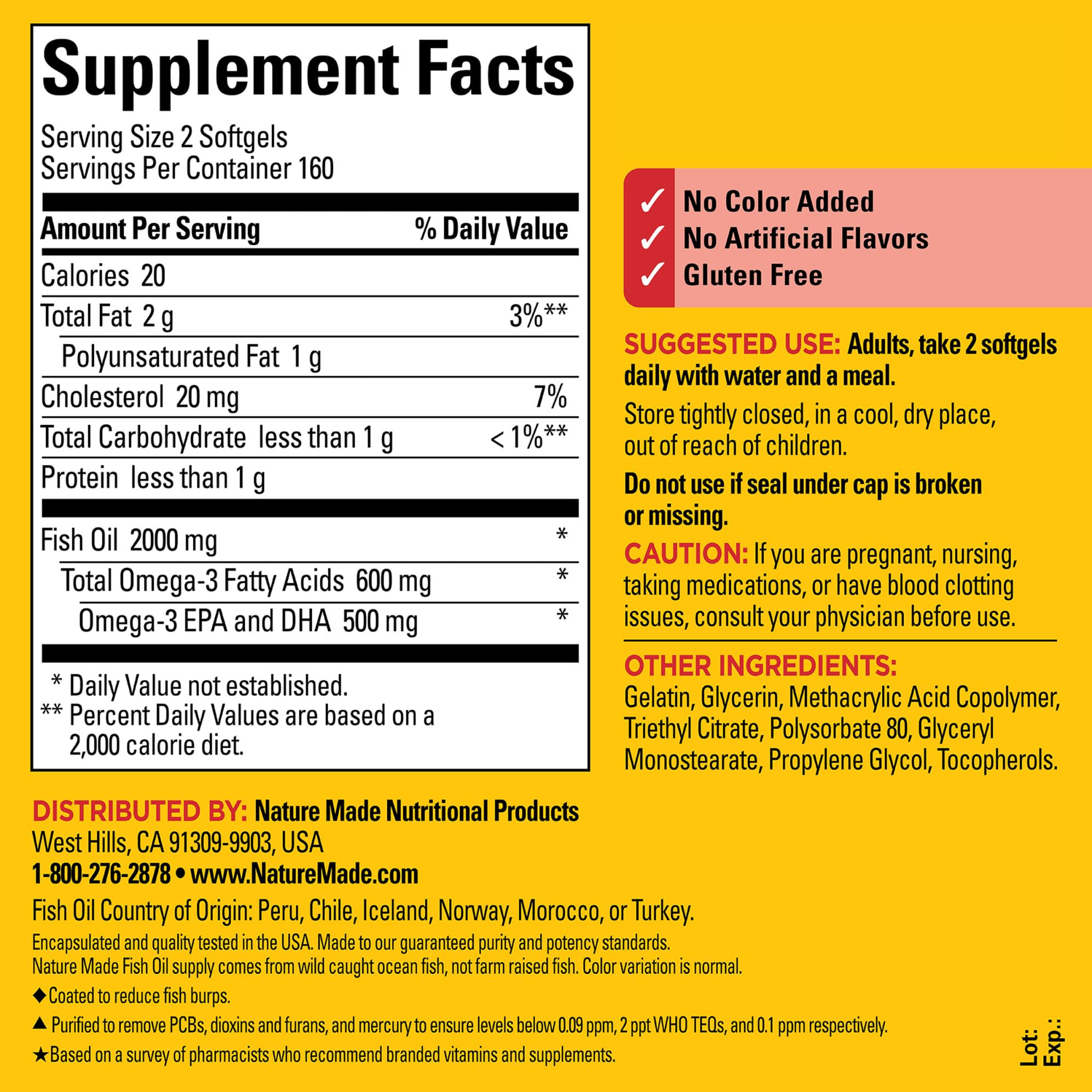 Nature Made Fish Oil 1000 mg Softgels showing softgel size and shape