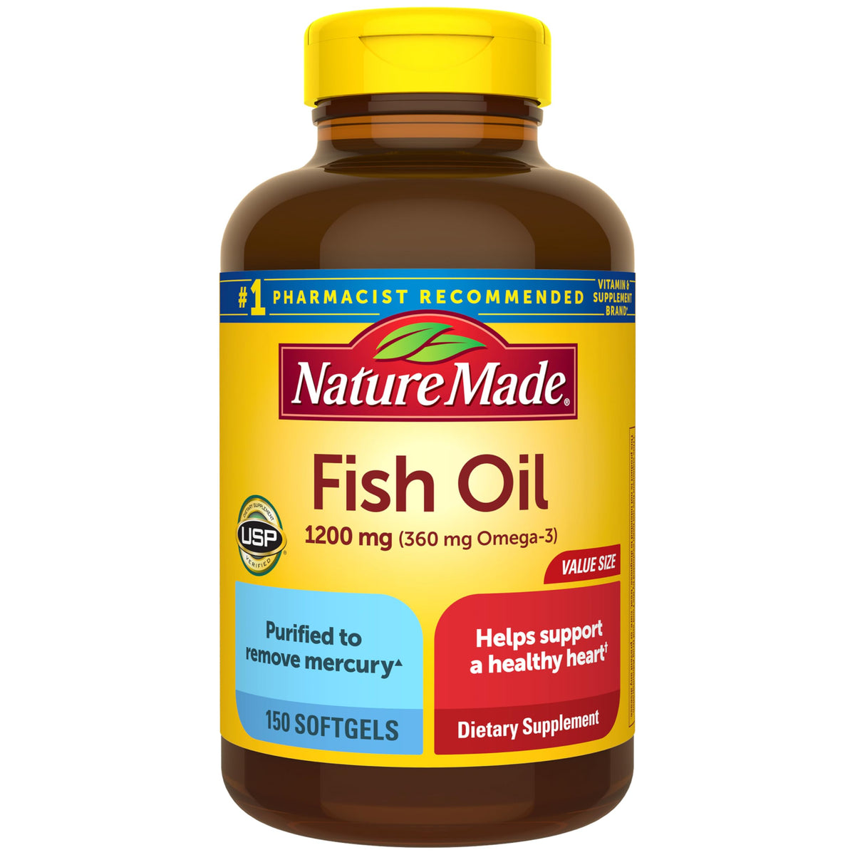 Nature Made Fish Oil 1200 mg Softgels front view, 150 count