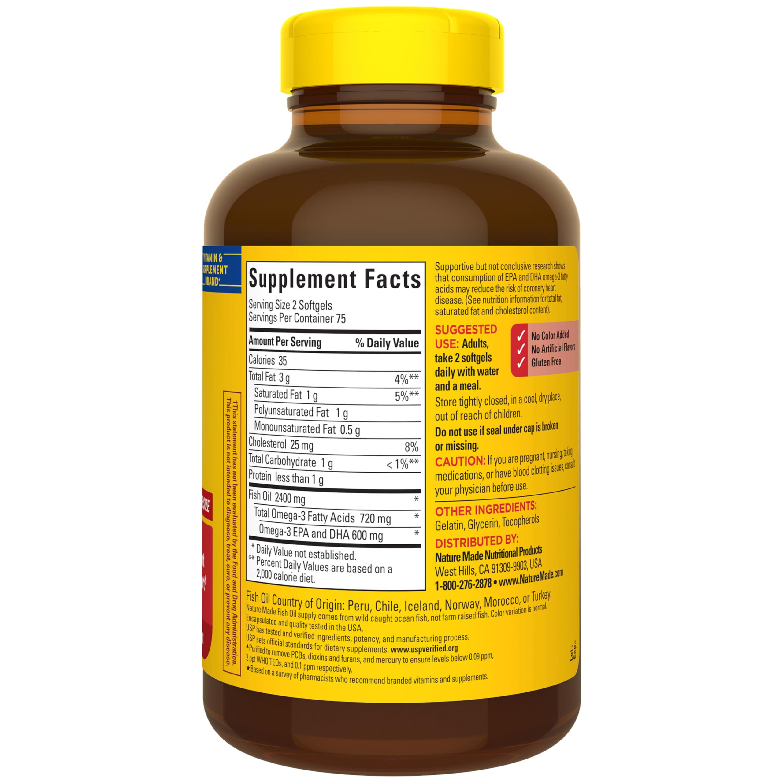 Nature Made Fish Oil 1200 mg Softgels ingredients list close-up