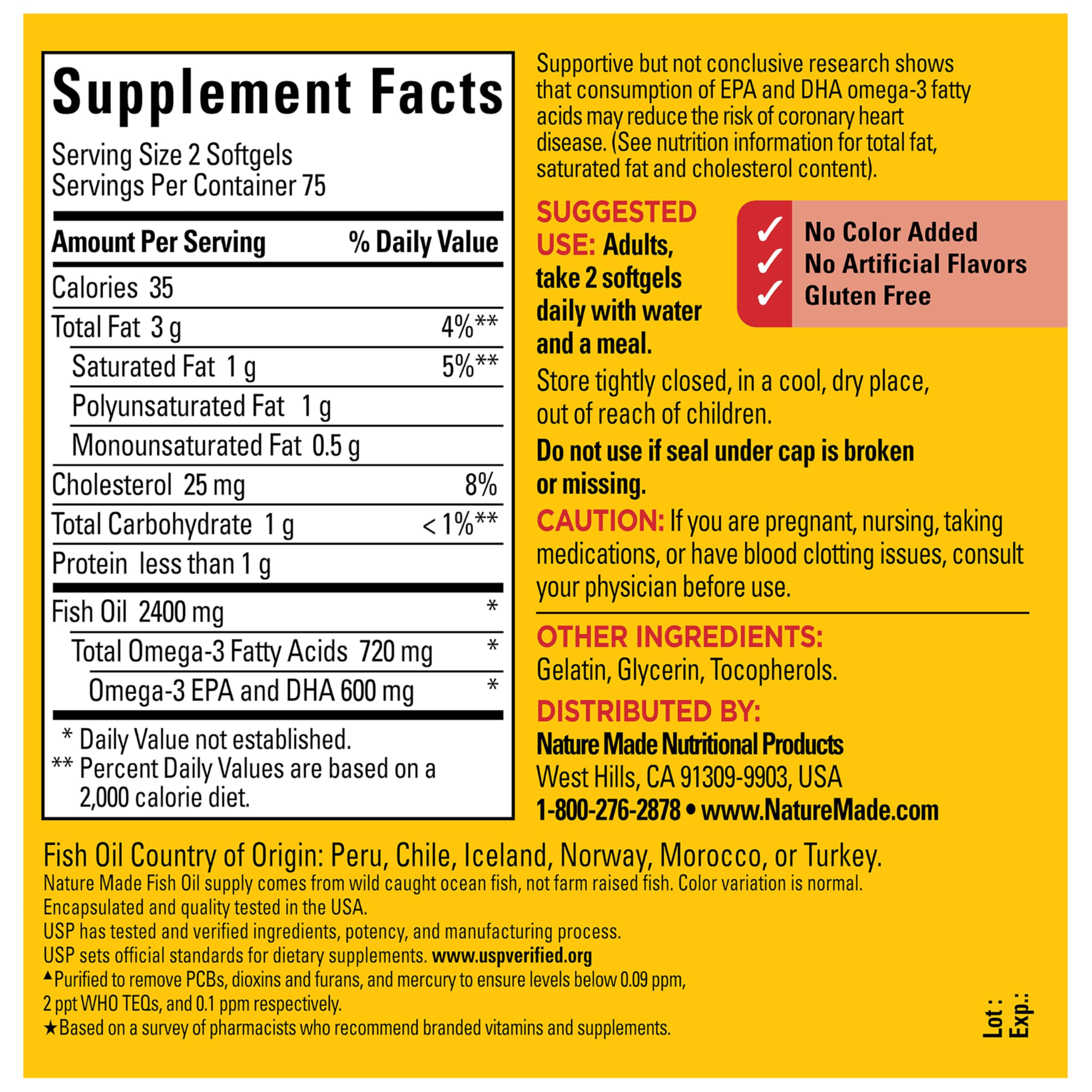 Nature Made Fish Oil 1200 mg Softgels with water and meal