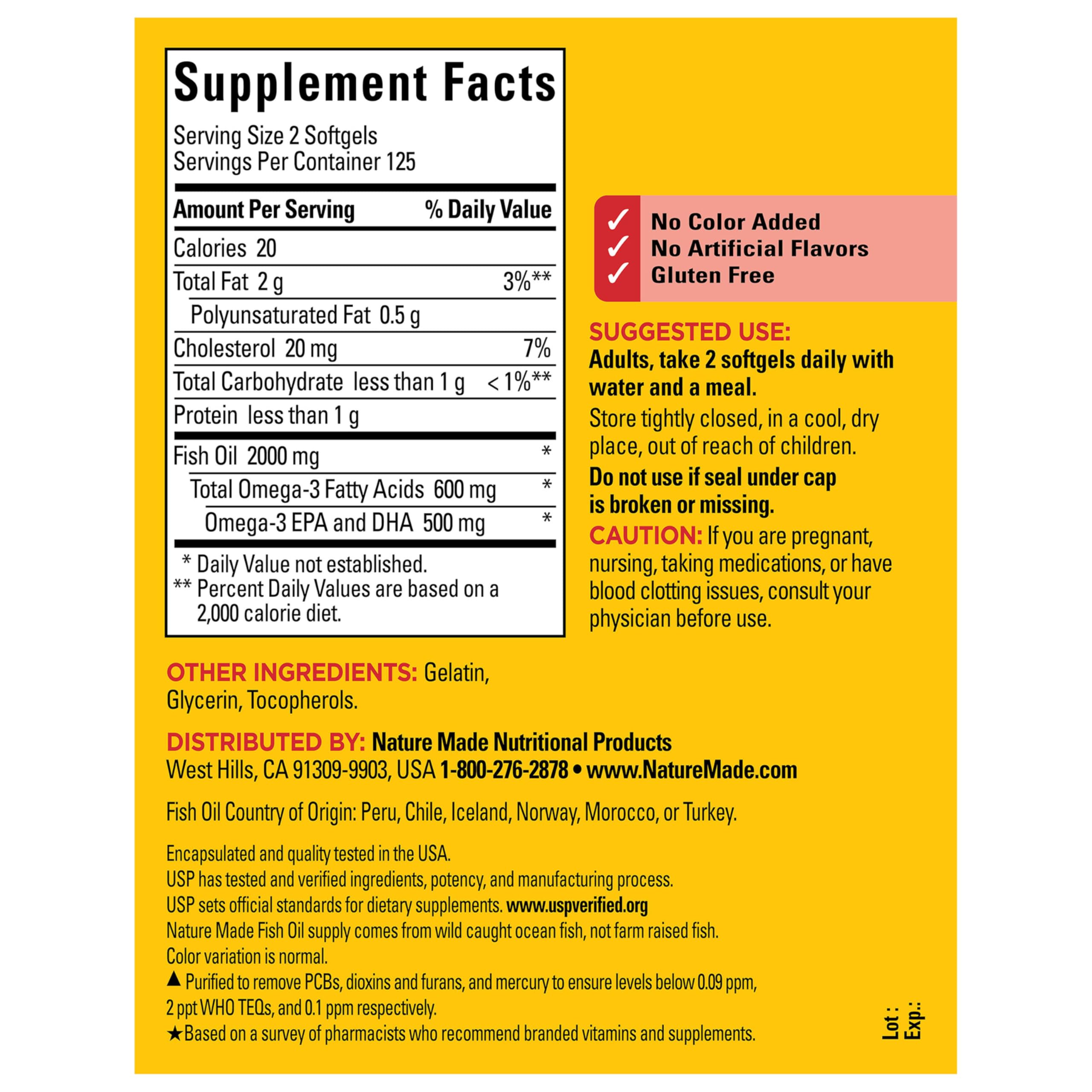 Nature Made Fish Oil 2000 mg softgels with water glass