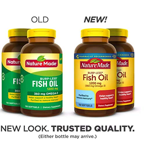 Nature Made Fish Oil Burp-Less 1200mg 150ct capsule bottle side view