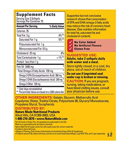 Nature Made Fish Oil Burp-Less 1200mg capsules on a wooden table