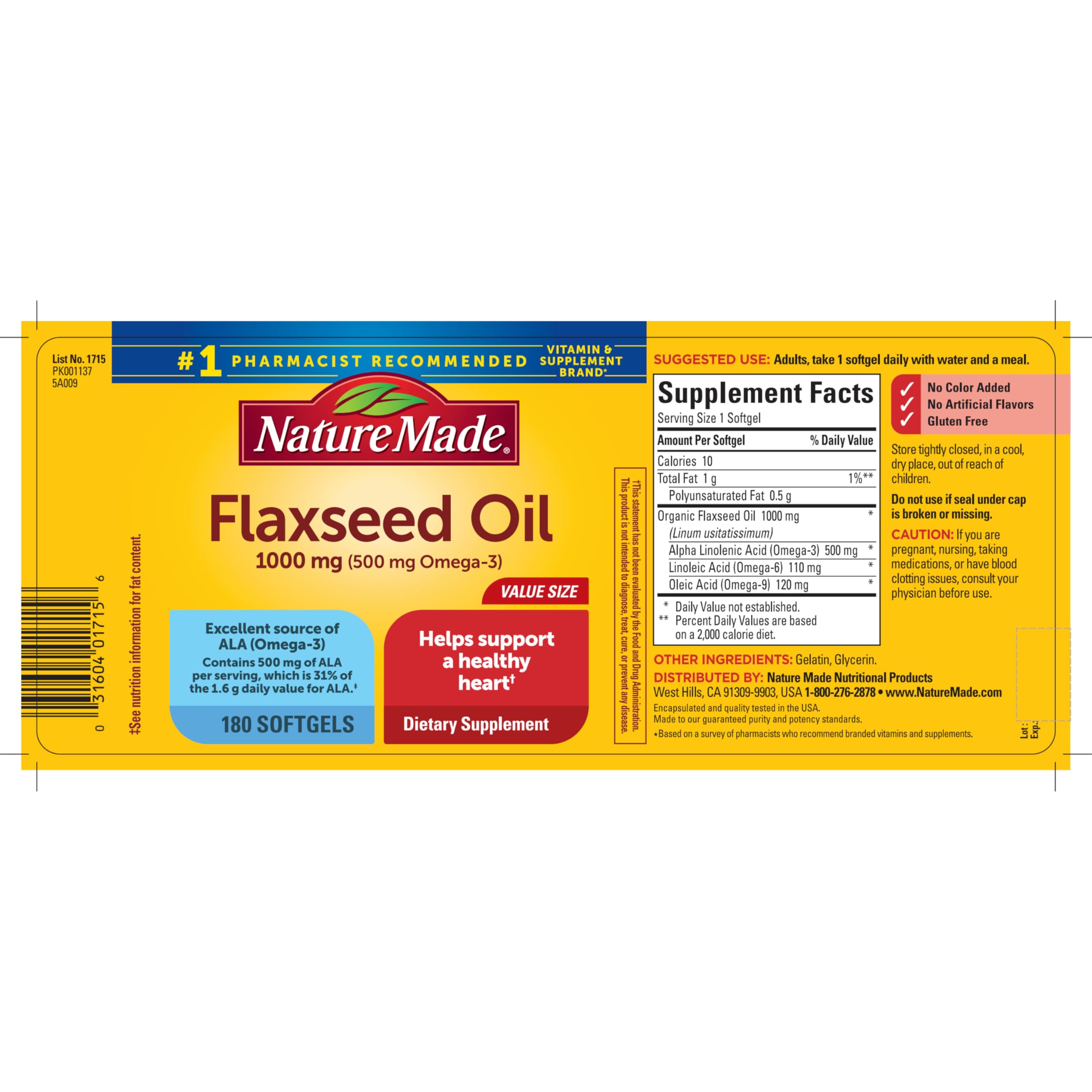 Nature Made Flaxseed Oil 1000mg Softgels opened bottle
