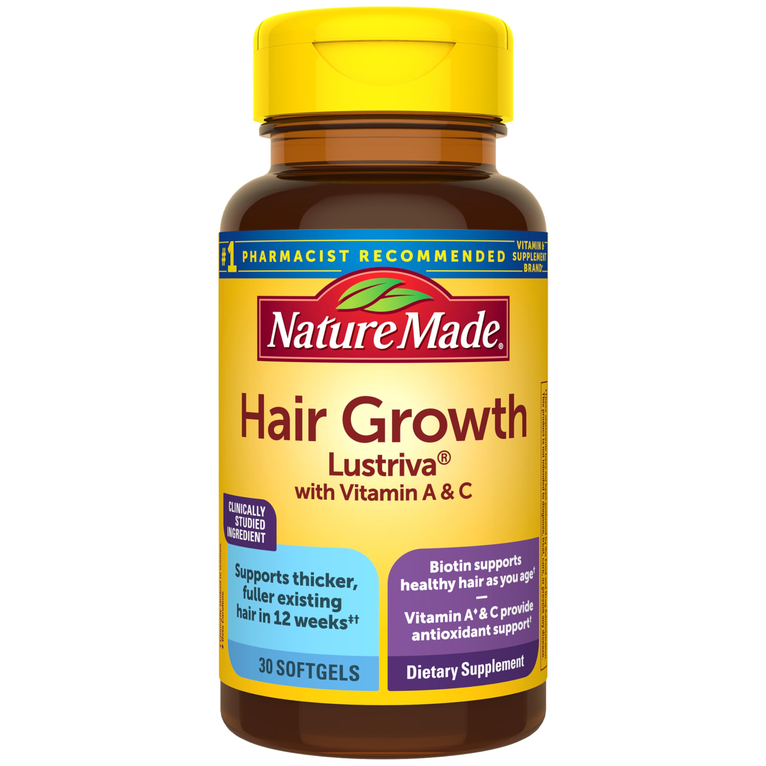 Nature Made Hair Growth Softgels with Lustriva front view