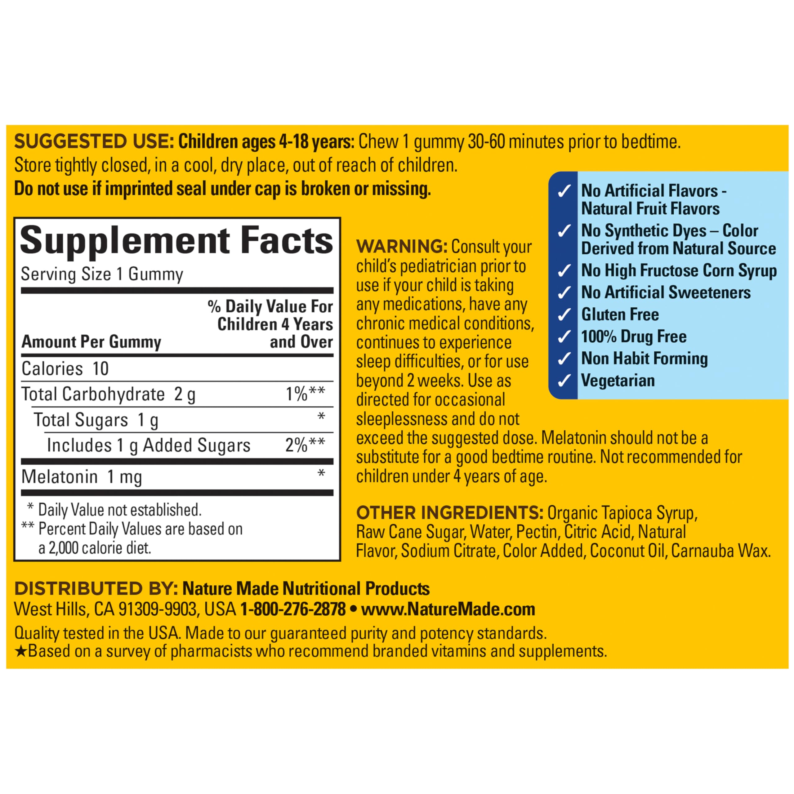 Nature Made Kids Melatonin Gummies displayed with other kids' supplements