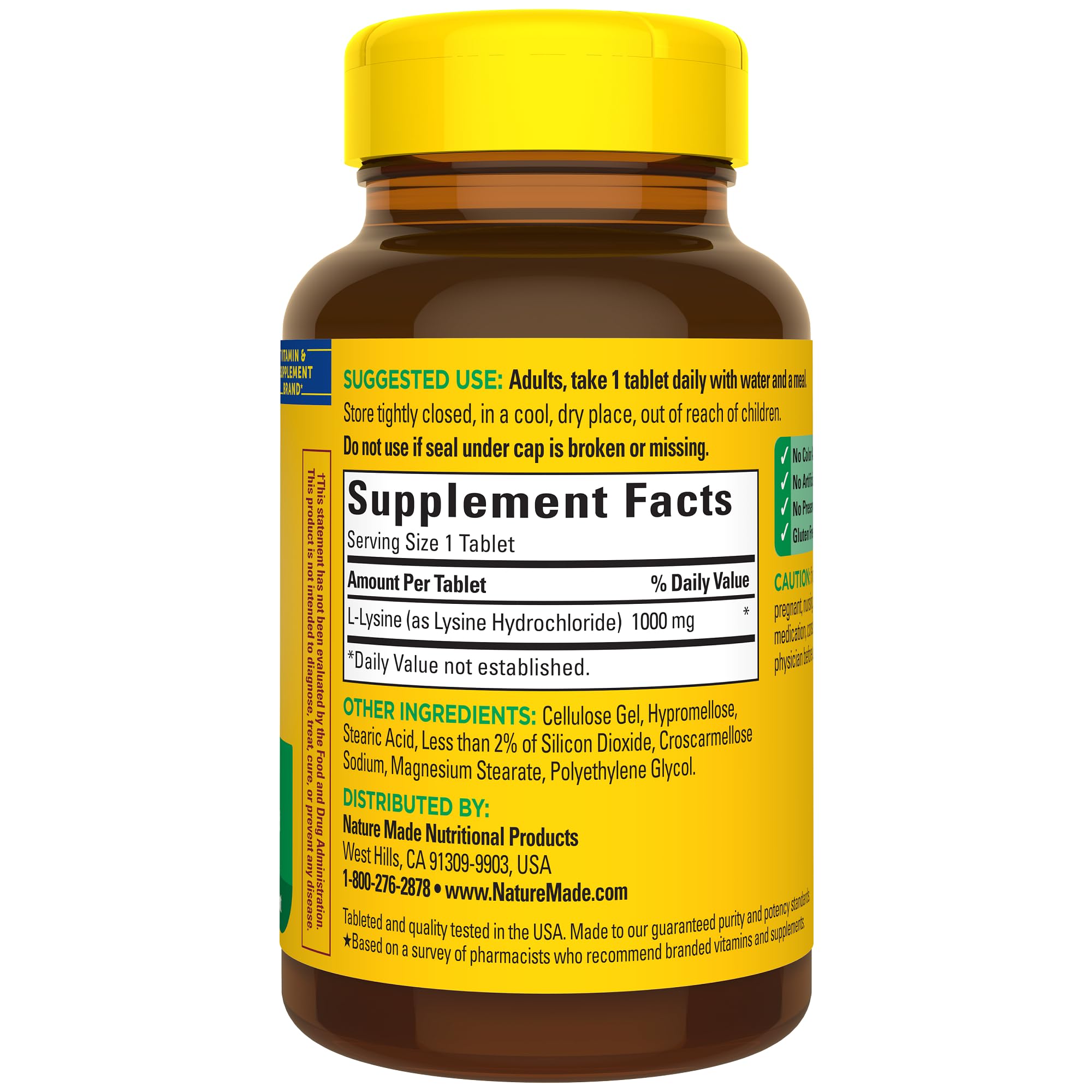 Nature Made L-Lysine 1000mg Tablets in a kitchen setting
