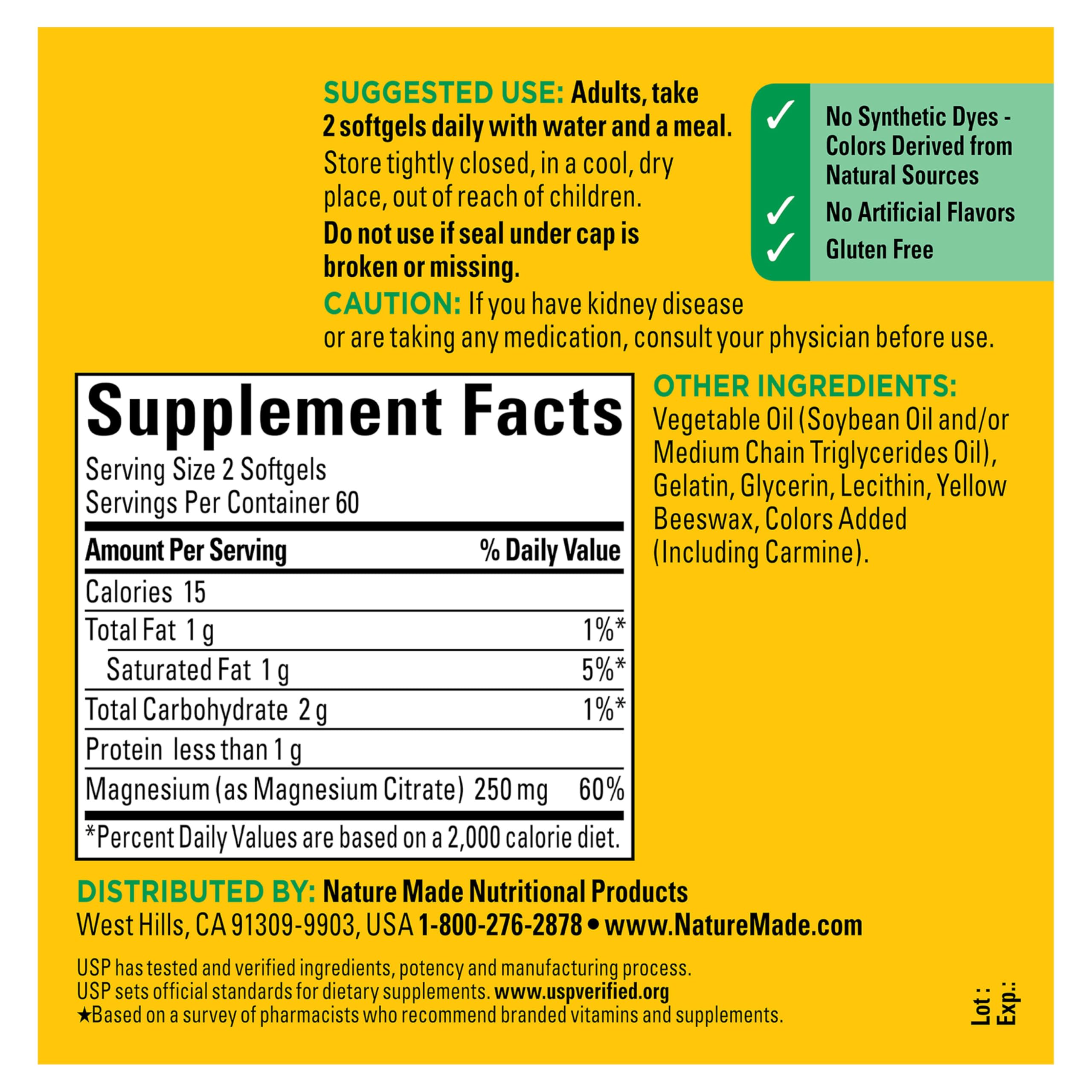 Nature Made Magnesium Citrate 250mg softgels on a kitchen counter