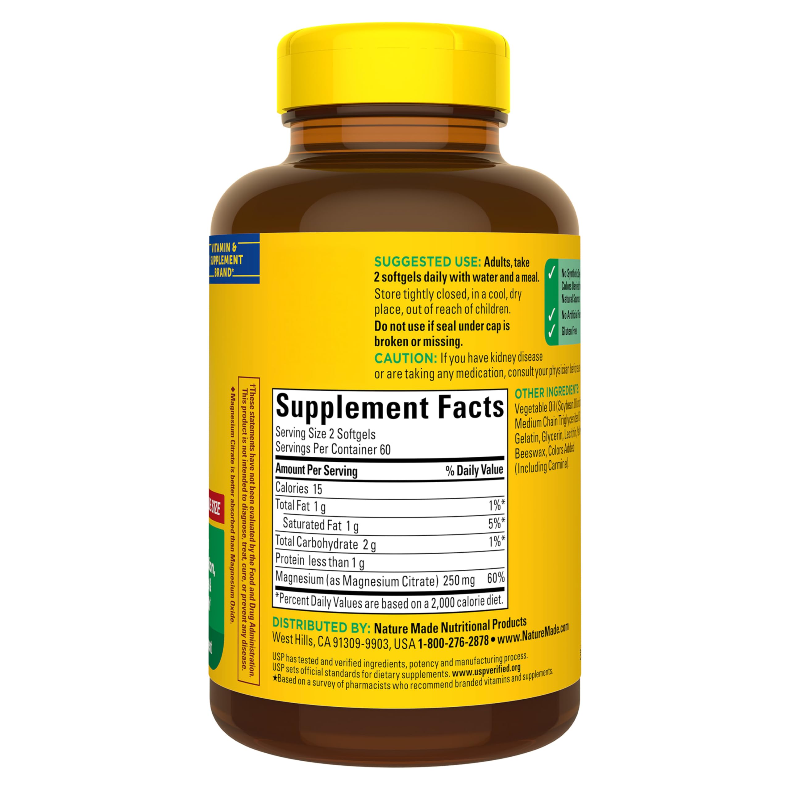 Nature Made Magnesium Citrate 250mg softgels opened bottle