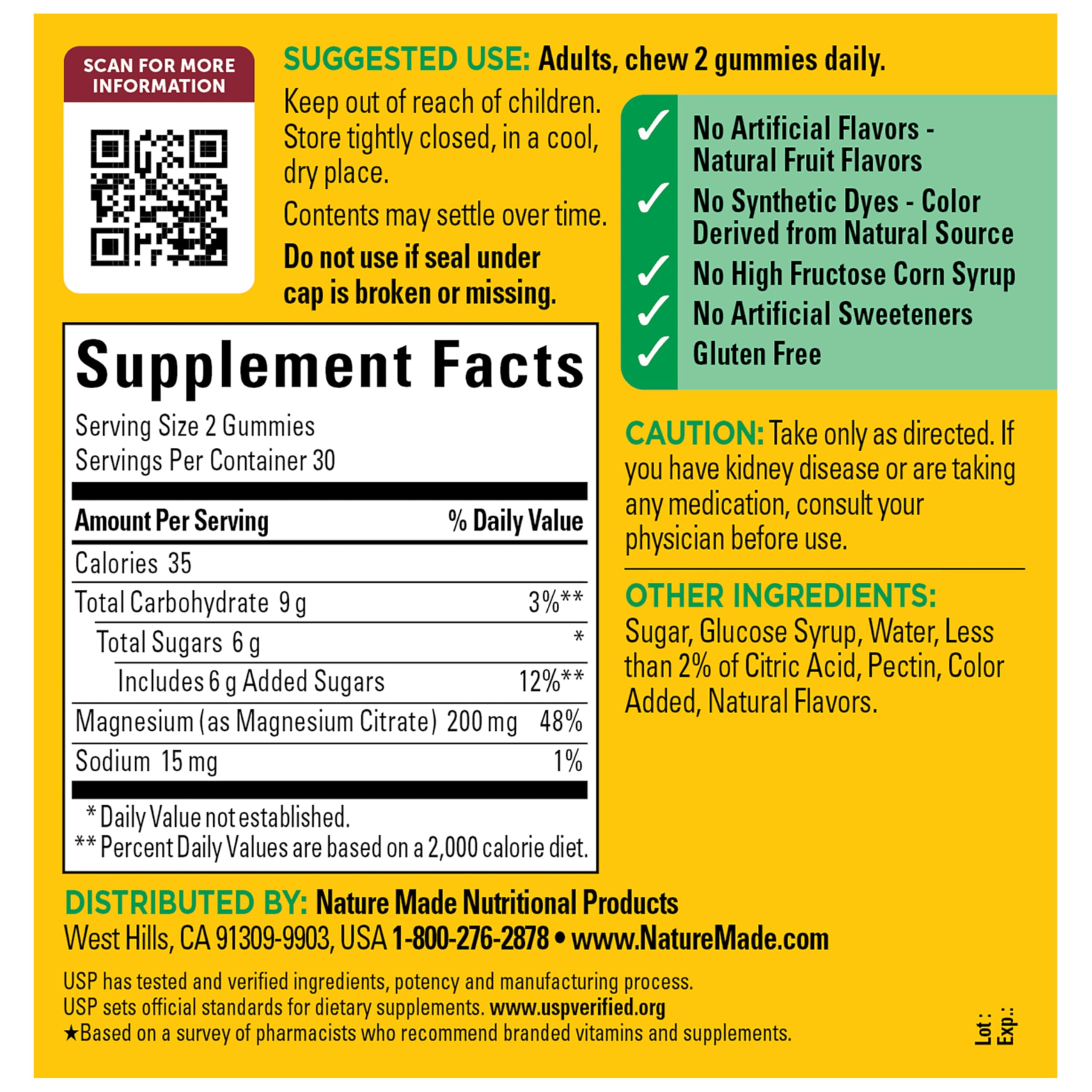 Nature Made Magnesium Citrate Gummies nutritional information