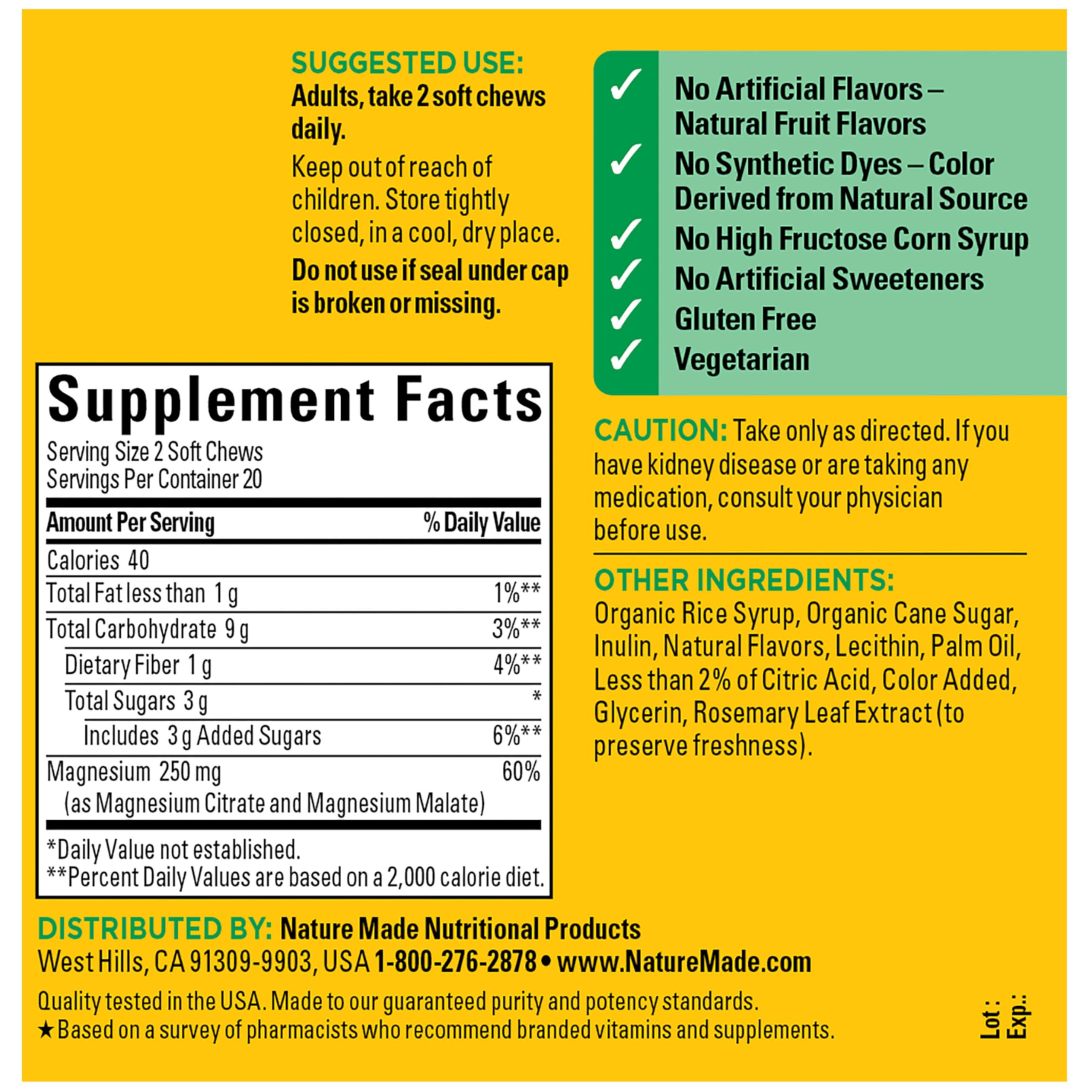 Nature Made Magnesium Complex Soft Chews 250mg on a table