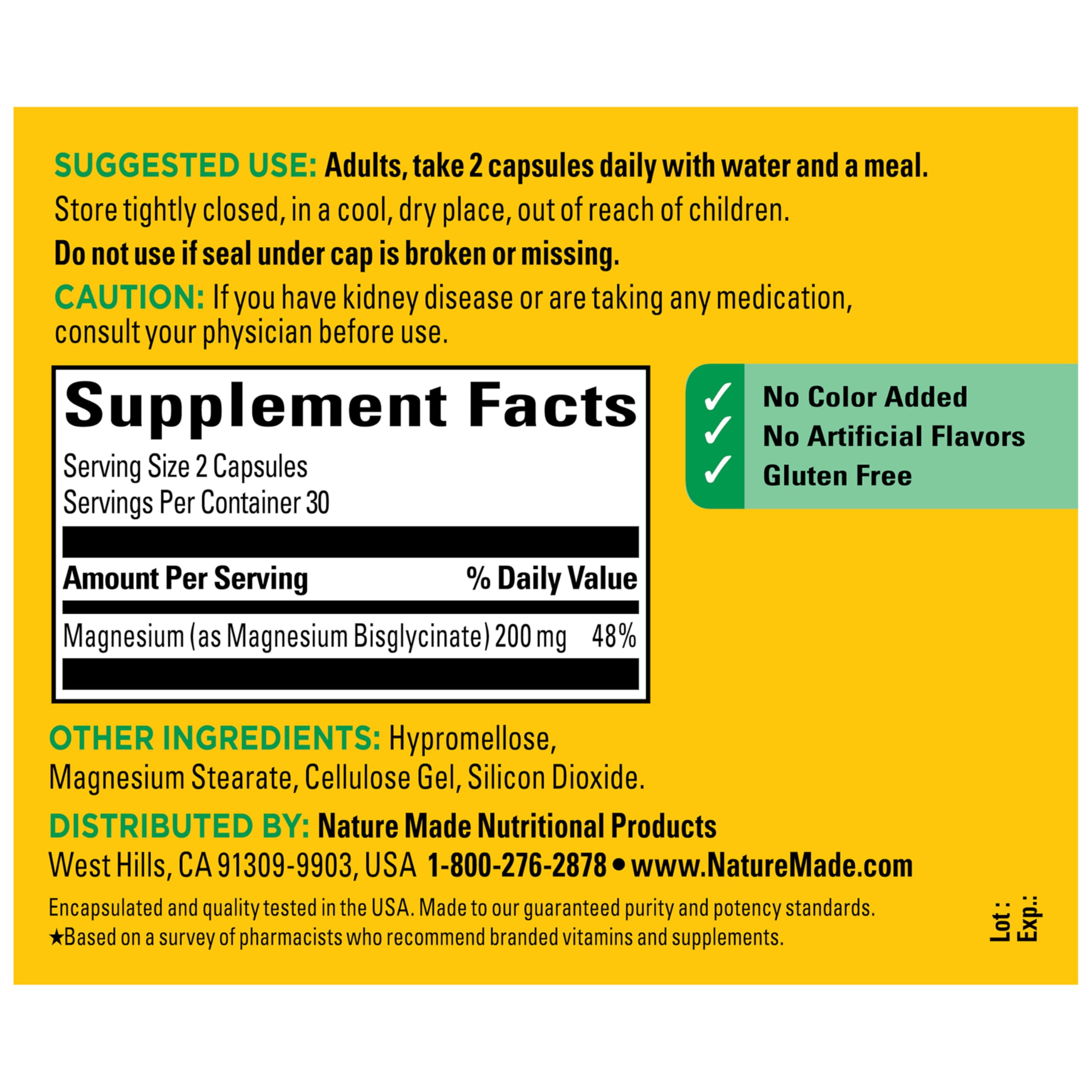 Nature Made Magnesium Glycinate 200mg capsules in a hand