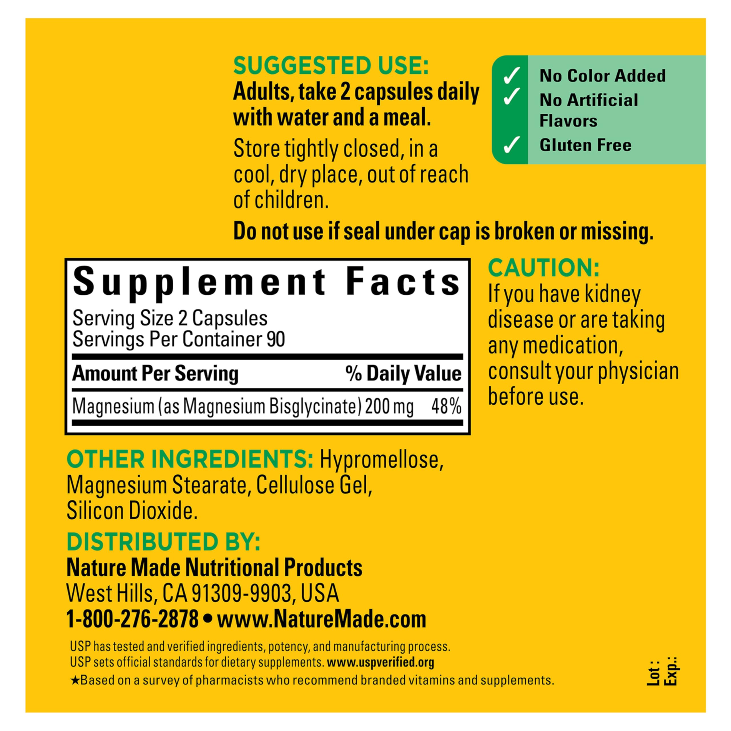 Nature Made Magnesium Glycinate 200mg Capsules with a glass of water