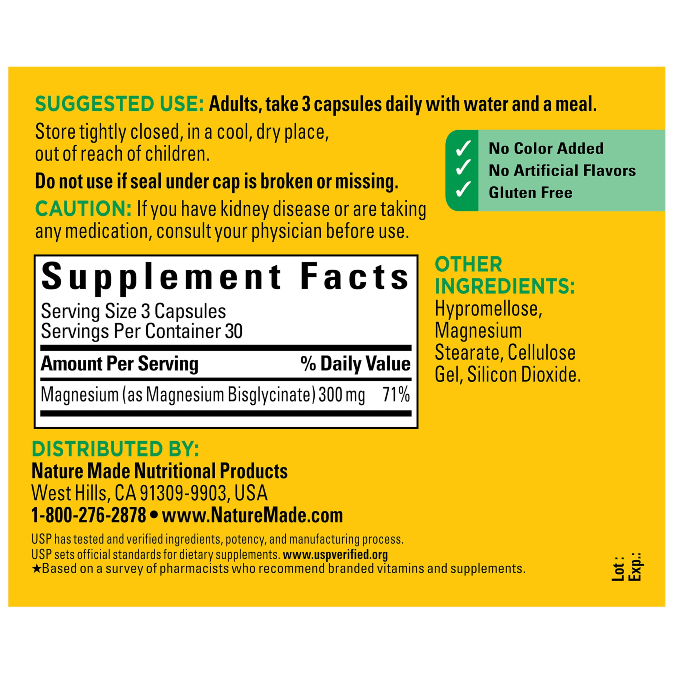 Nature Made Magnesium Glycinate Capsules 300 mg on a wooden table