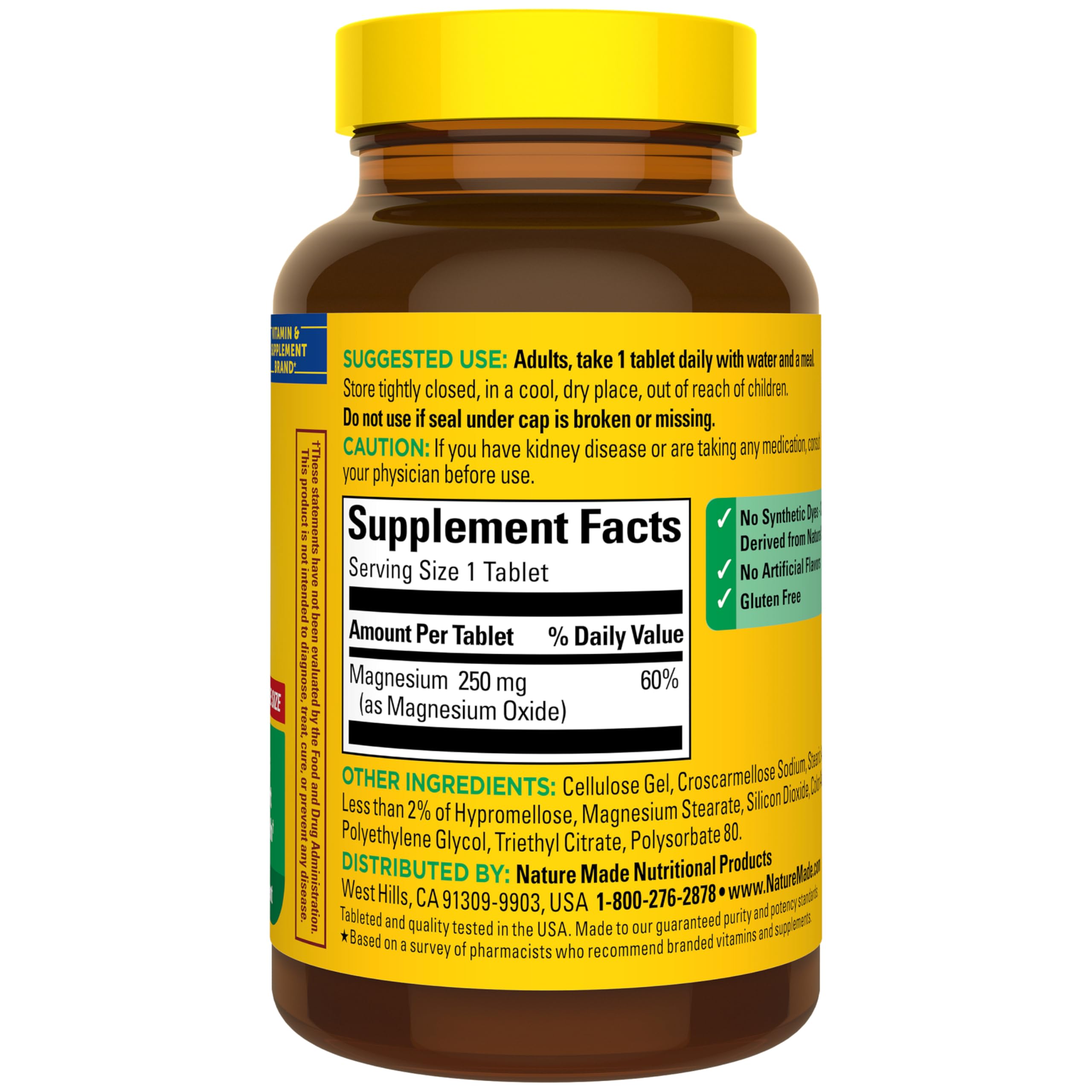 Nature Made Magnesium Oxide 250 mg Tablets nutritional information