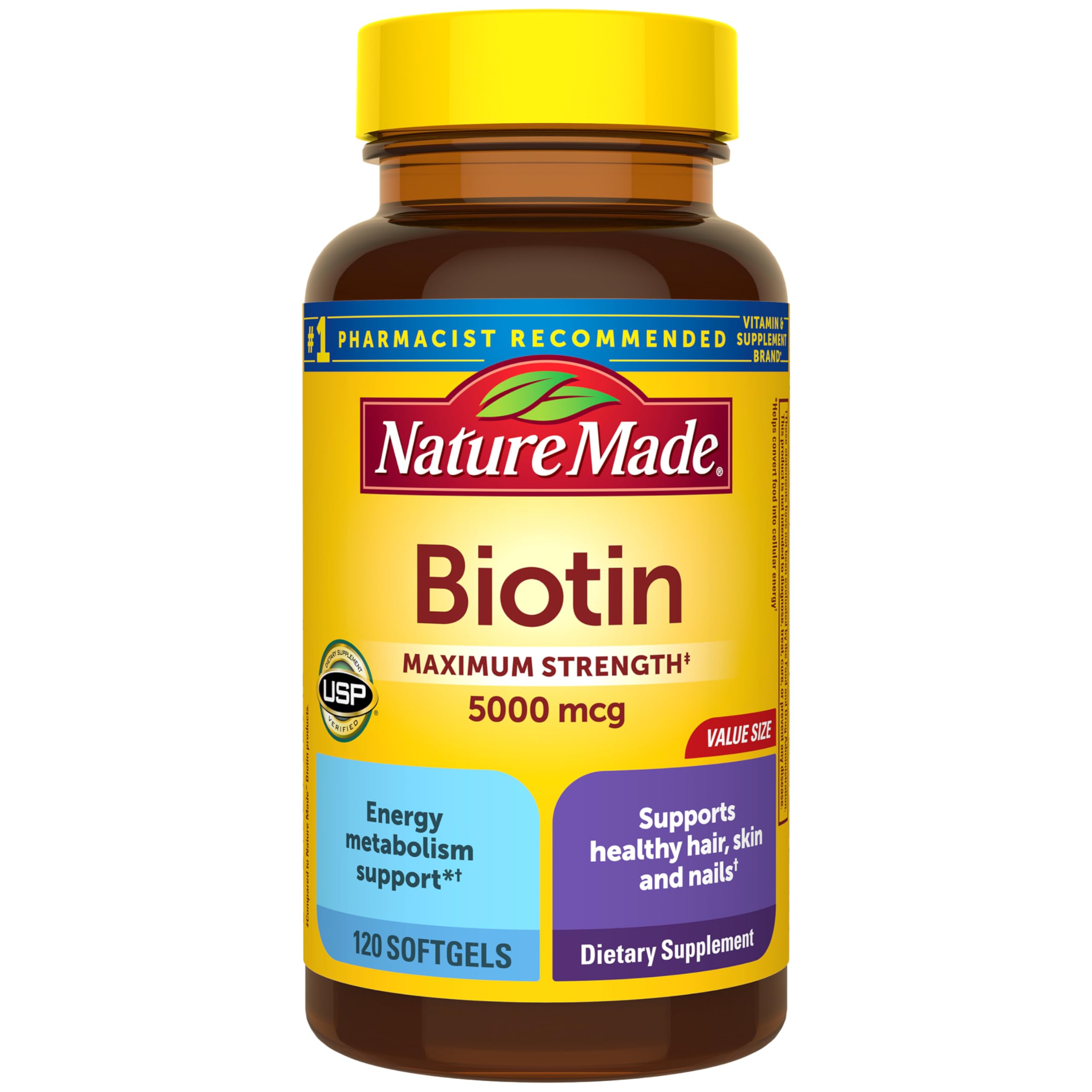 Nature Made Maximum Strength Biotin 5000 mcg Softgels front view
