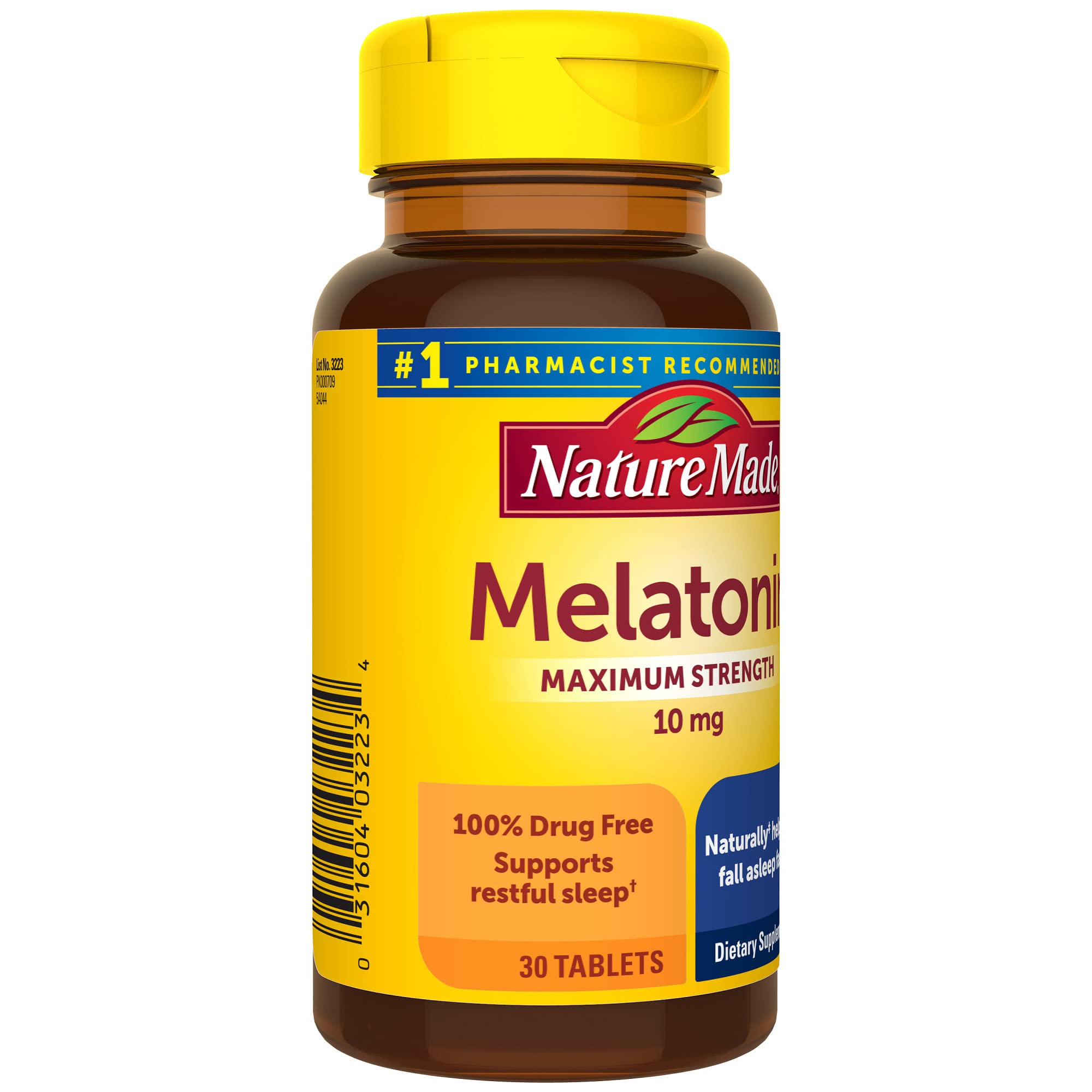 Nature Made Melatonin 10 mg Extra Strength Tablets with a glass of water