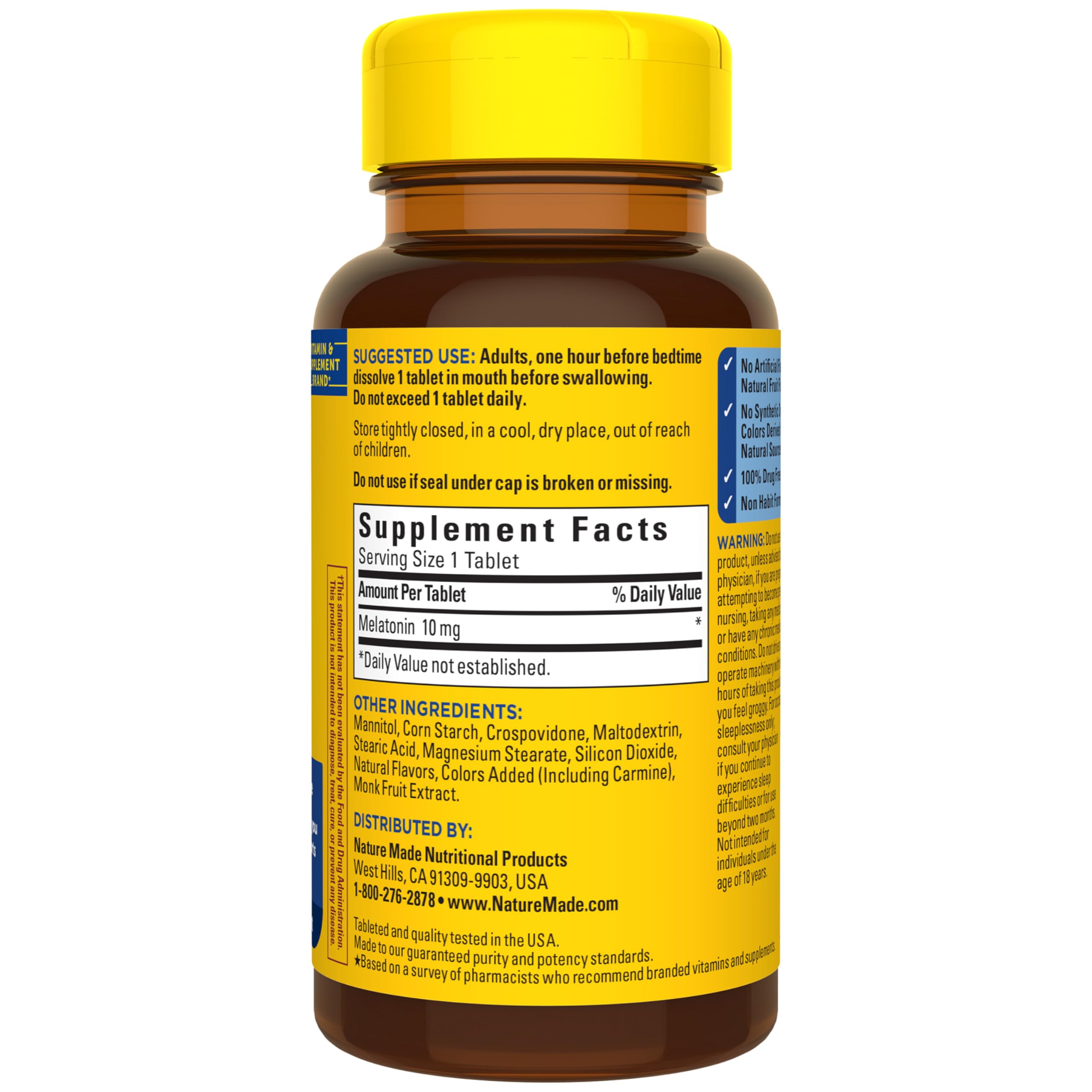 Nature Made Melatonin 10mg Fast Dissolve Tablets with a nightstand setup