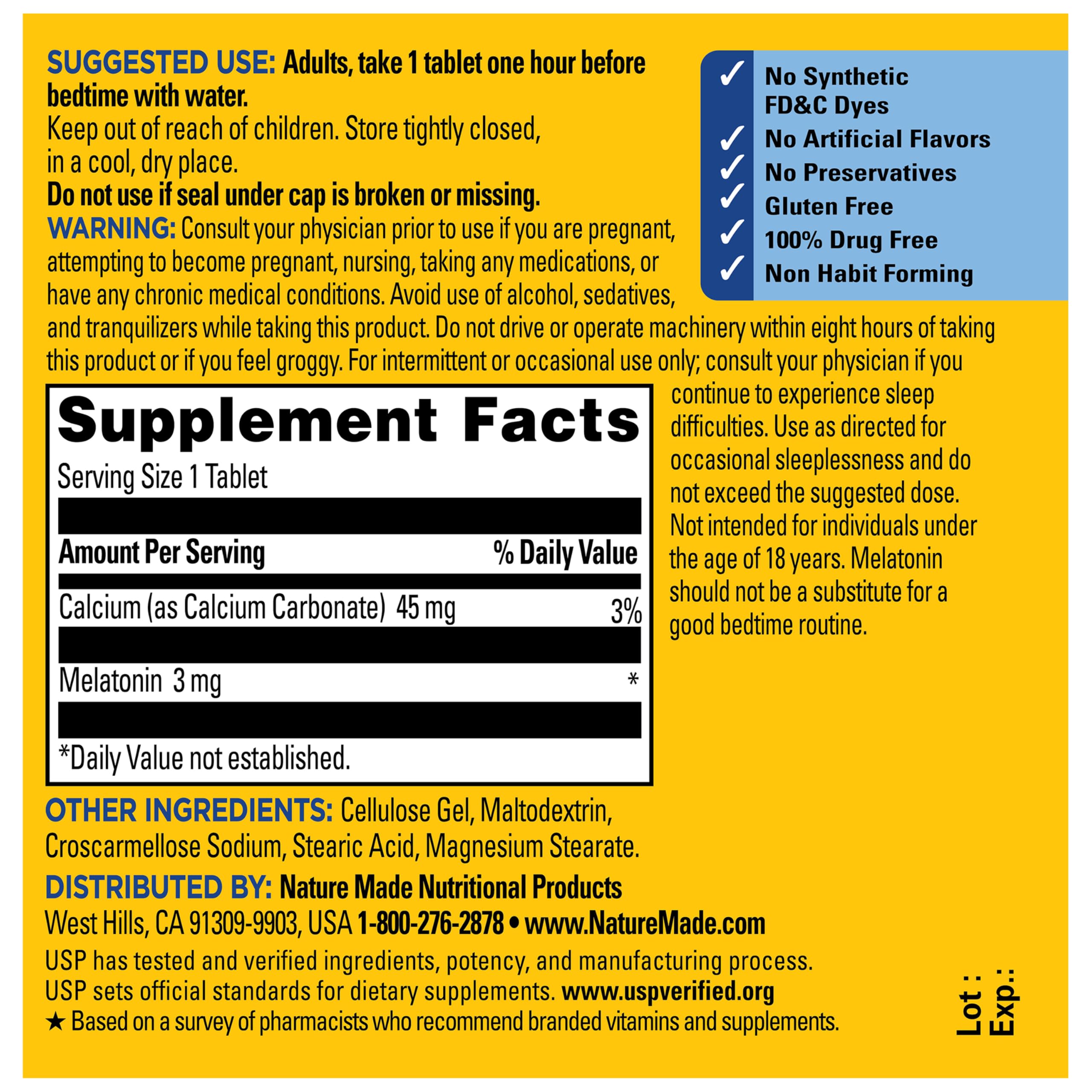 Nature Made Melatonin 3mg bottle with a glass of water