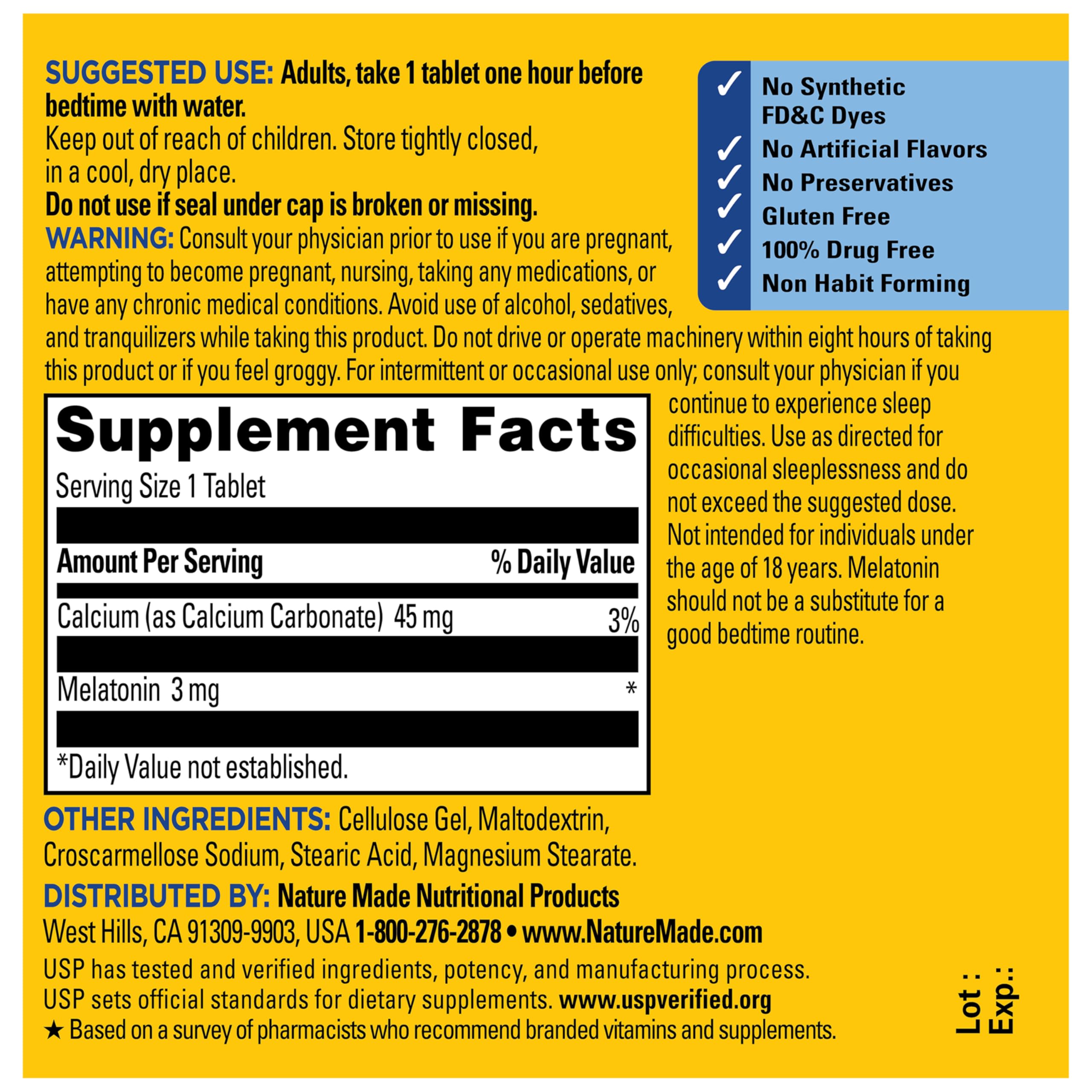 Nature Made Melatonin 3mg tablets with measuring spoon