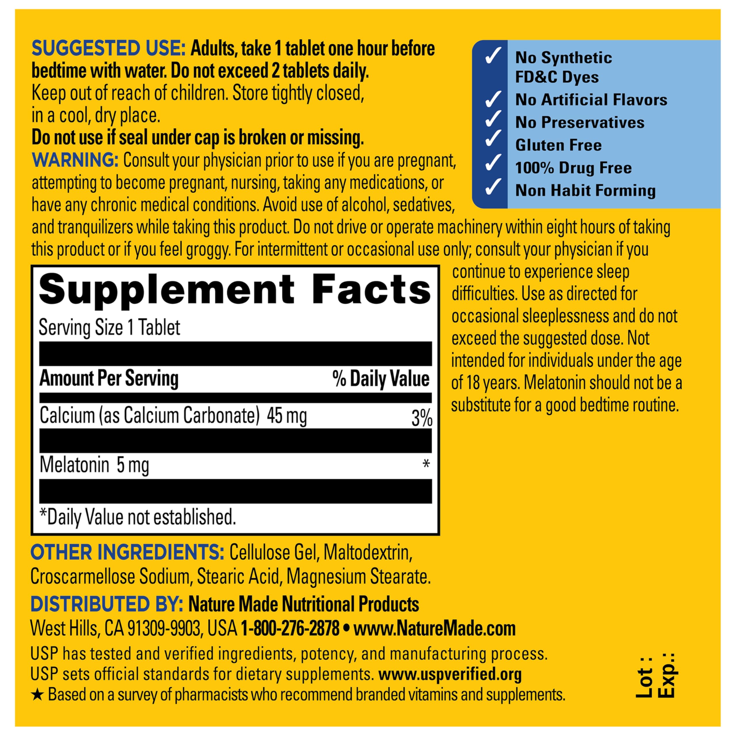 Nature Made Melatonin 5mg Extra Strength Sleep Supplement bottle