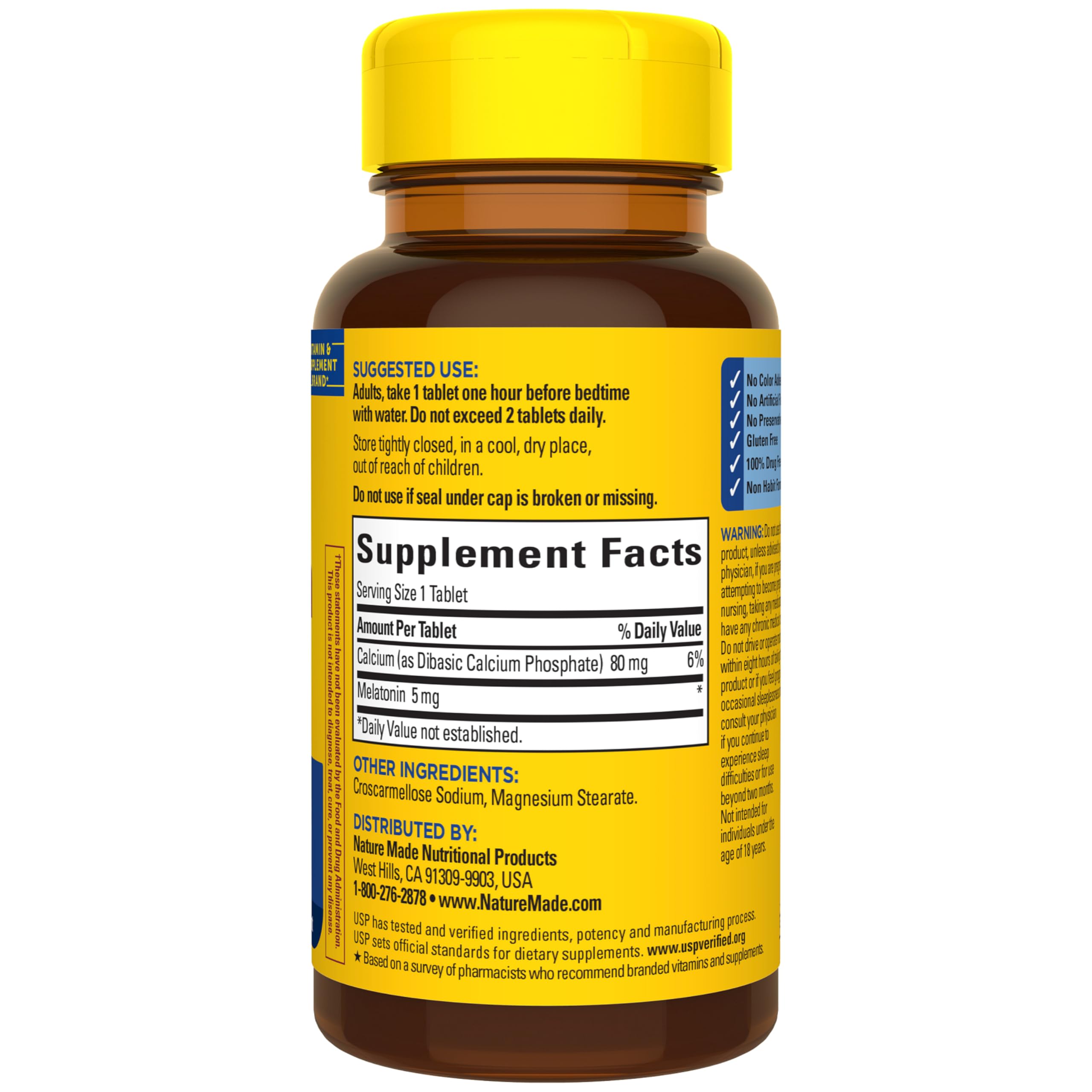 Nature Made Melatonin 5mg Extra Strength Tablets with a glass of water