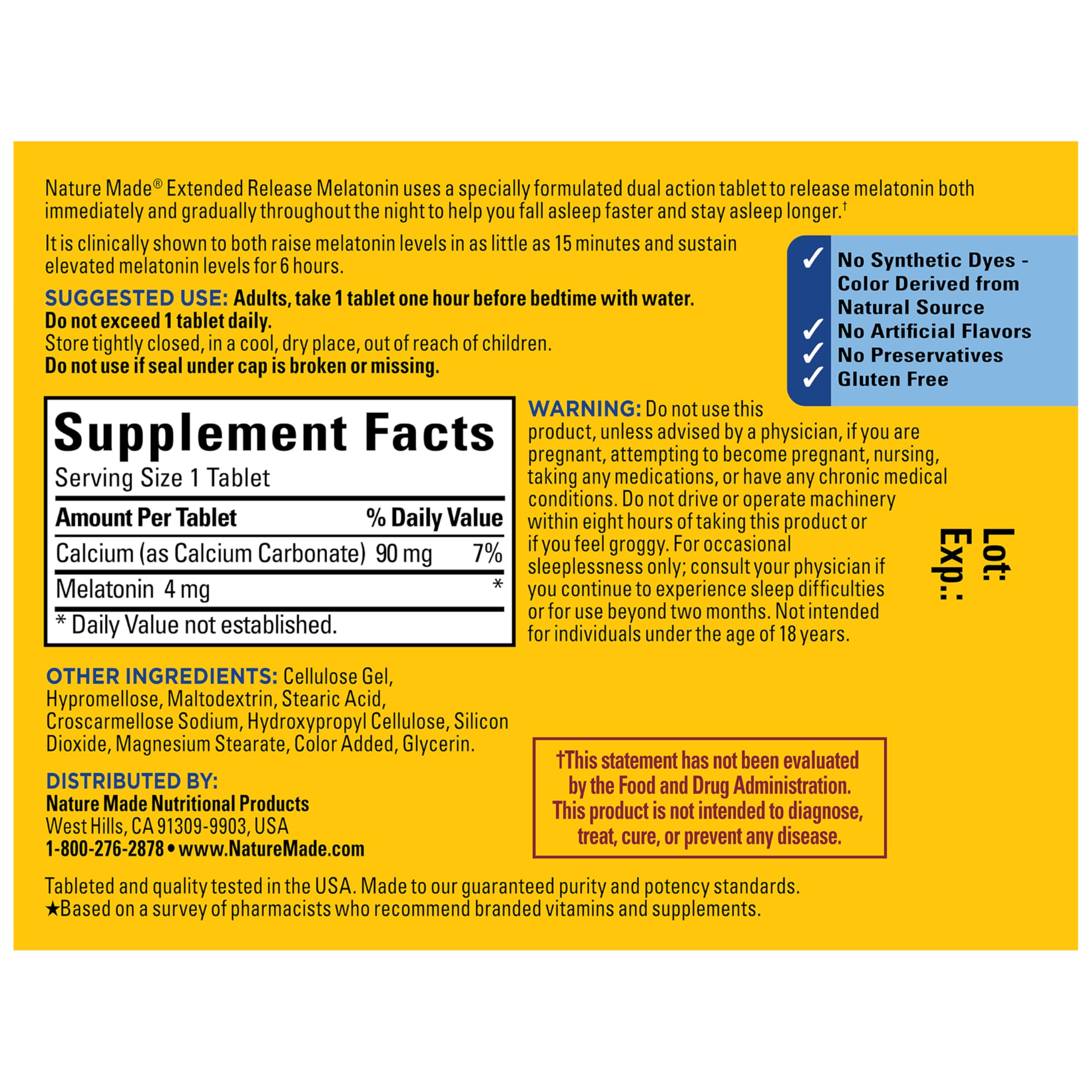 Nature Made Melatonin Extended Release Tablets side view
