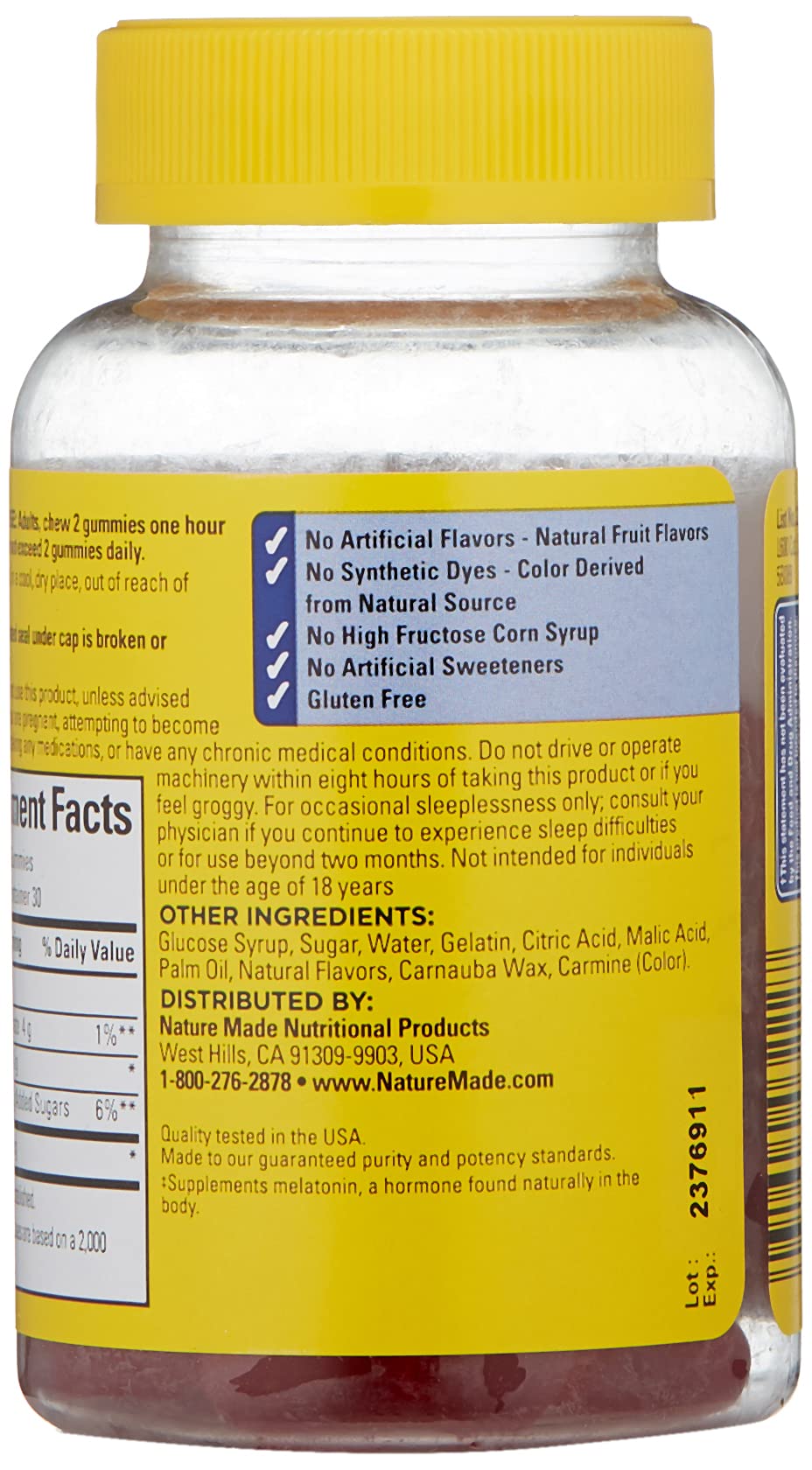Nature Made Melatonin Gummies 10 mg side view of bottle