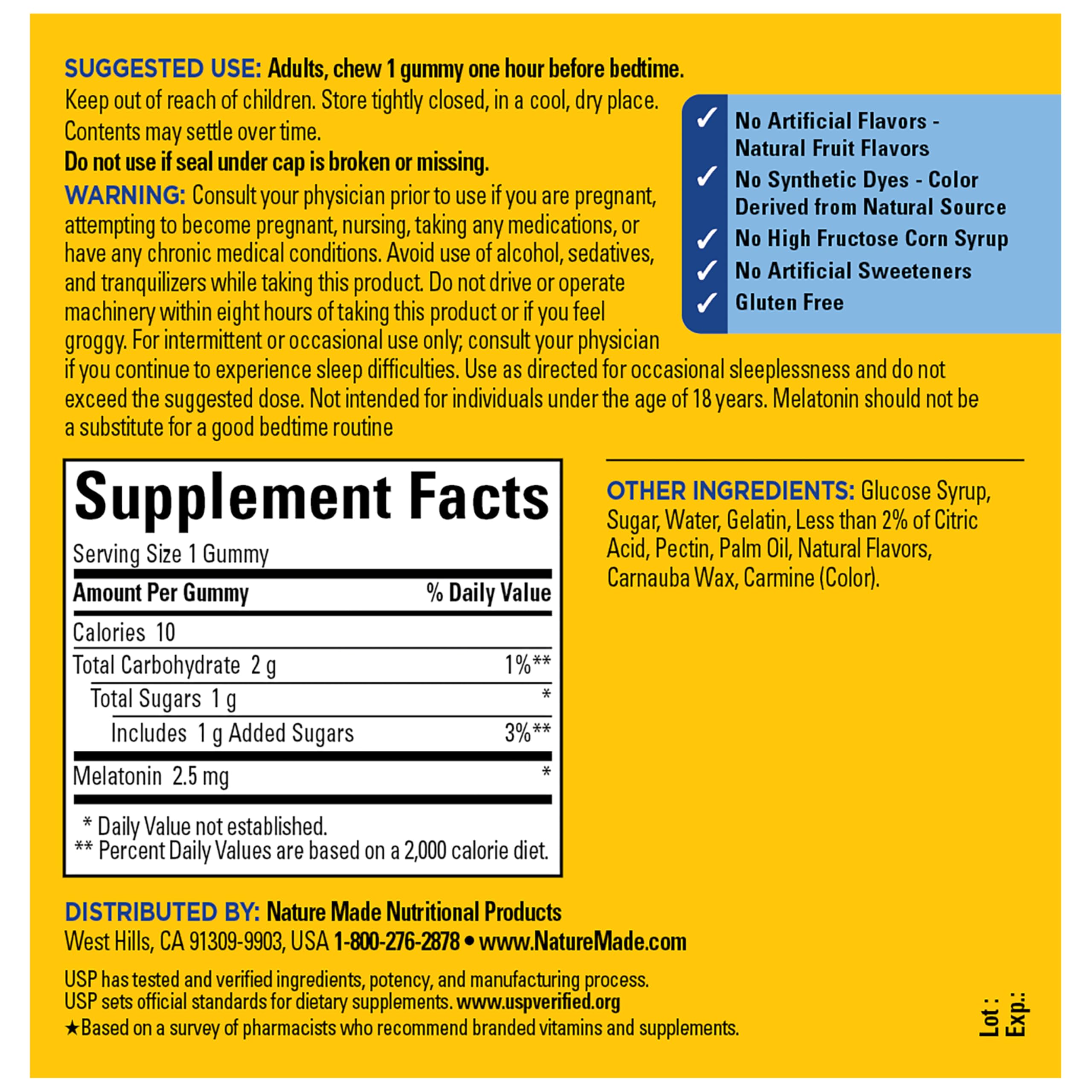 Nature Made Melatonin Gummies 2.5 mg bottle with gummies scattered around