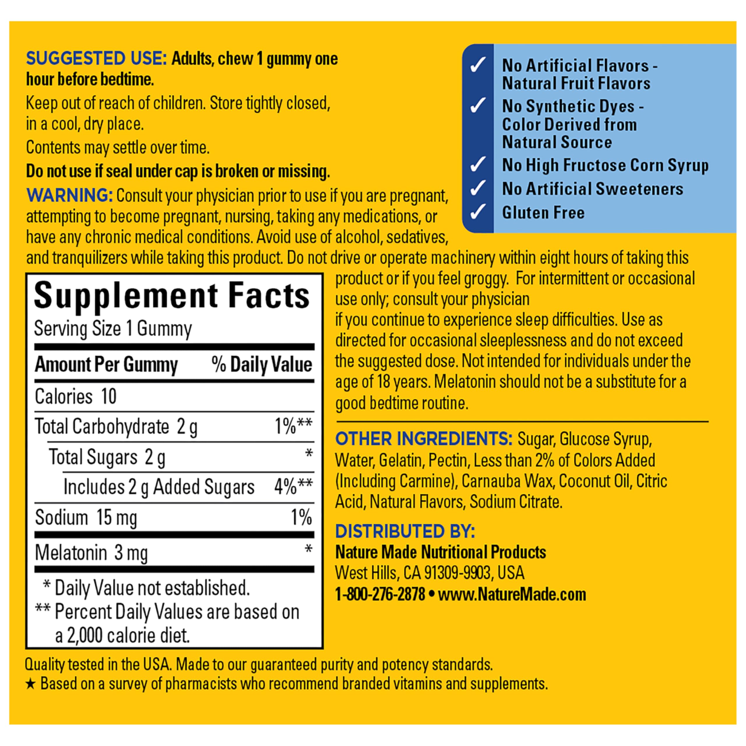 Nature Made Melatonin Gummies 3mg ingredients list