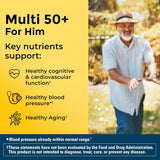 Nature Made Multi For Him 50 Plus multivitamin tablets on a wooden table