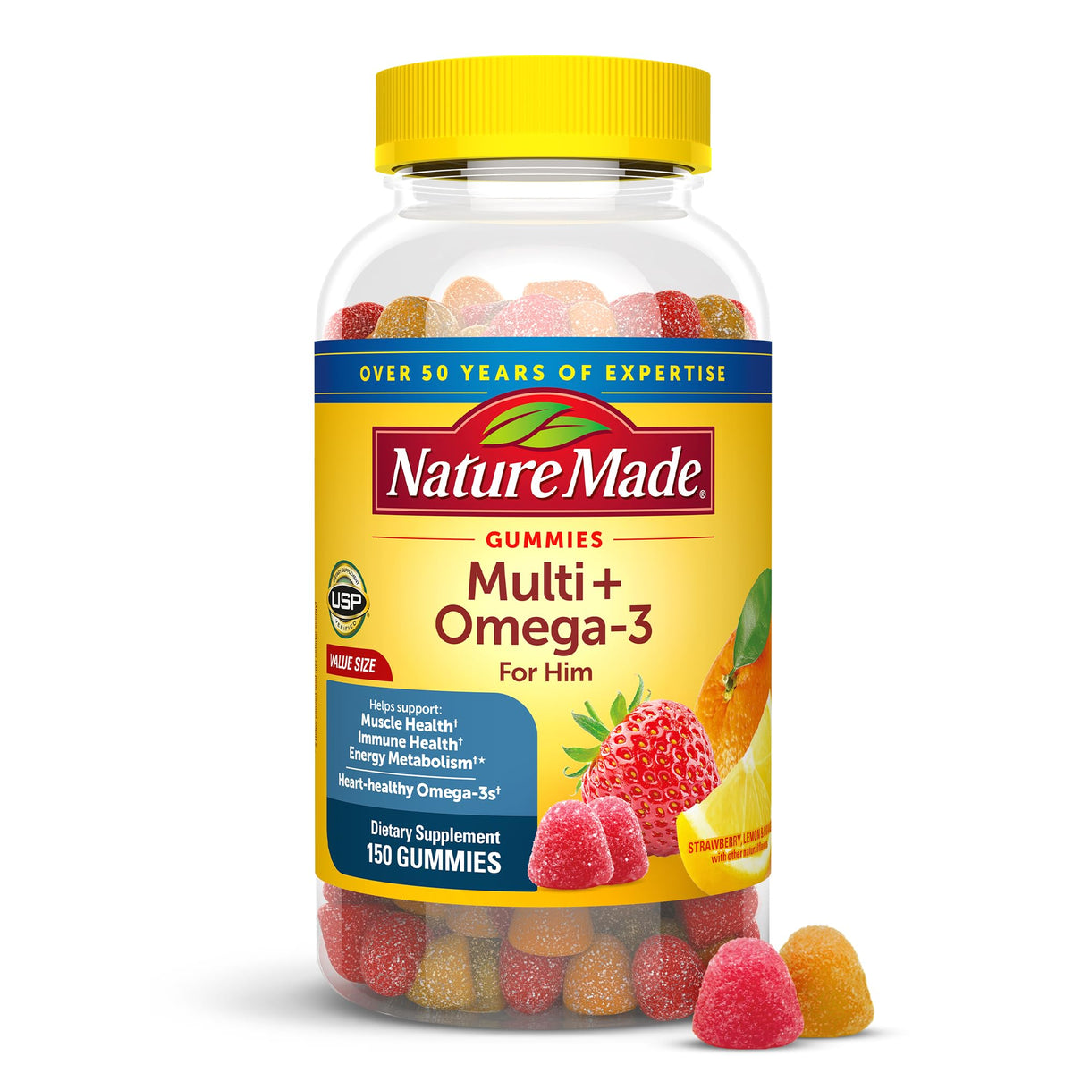 Nature Made Multivitamin for Him + Omega-3 Gummies 150 count front view