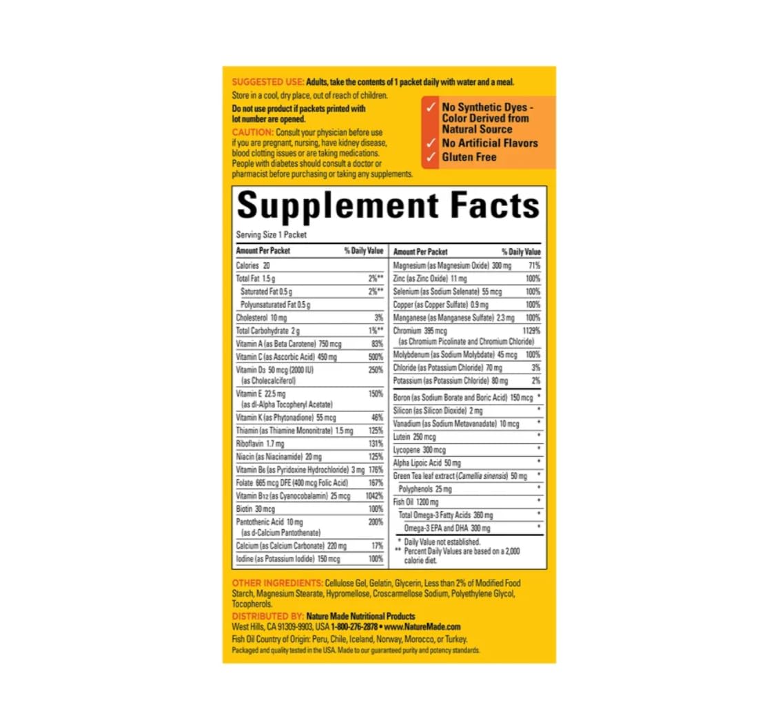 Nature Made Multivitamins ingredients list