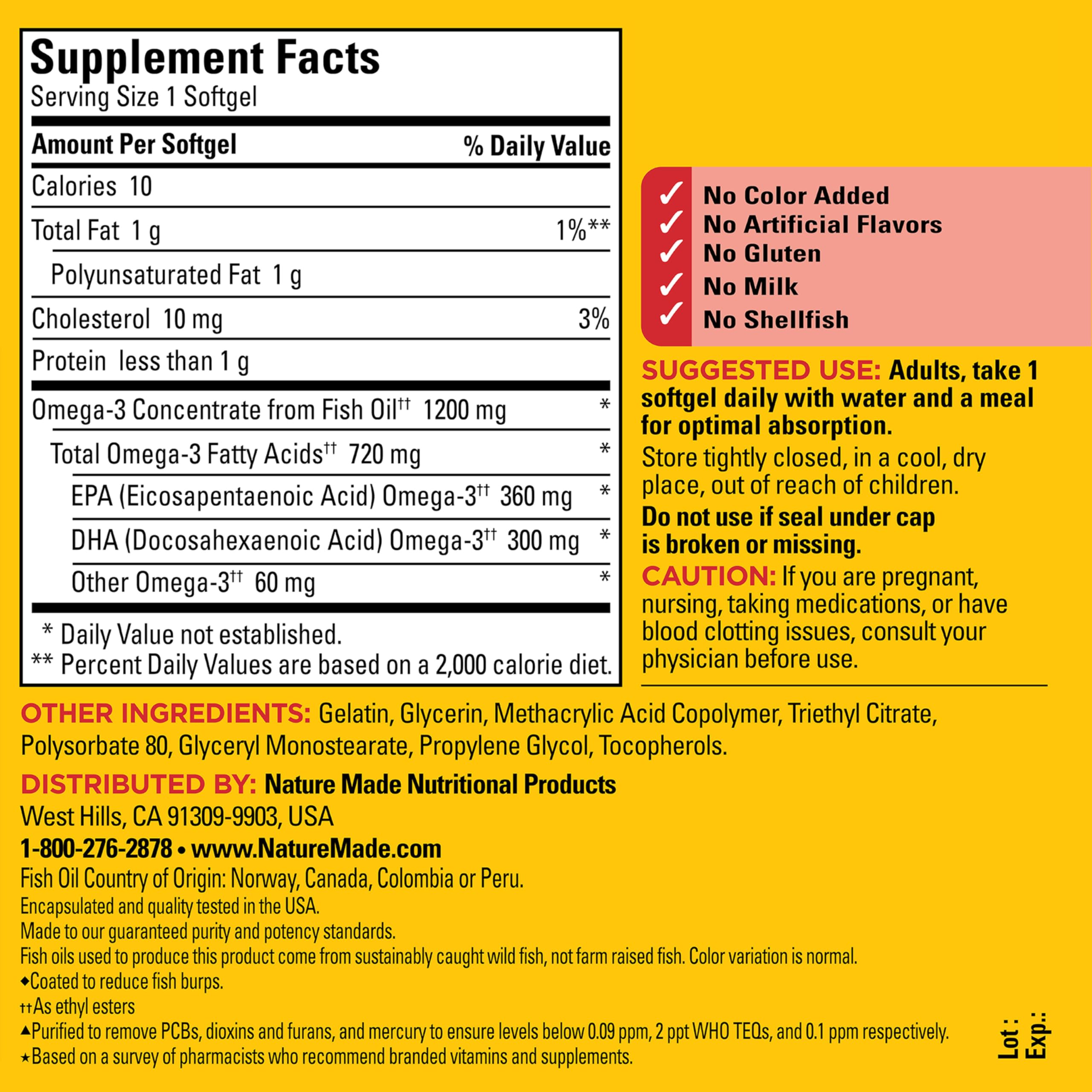Nature Made Omega 3 Fish Oil 1200 mg Softgels with a glass of water