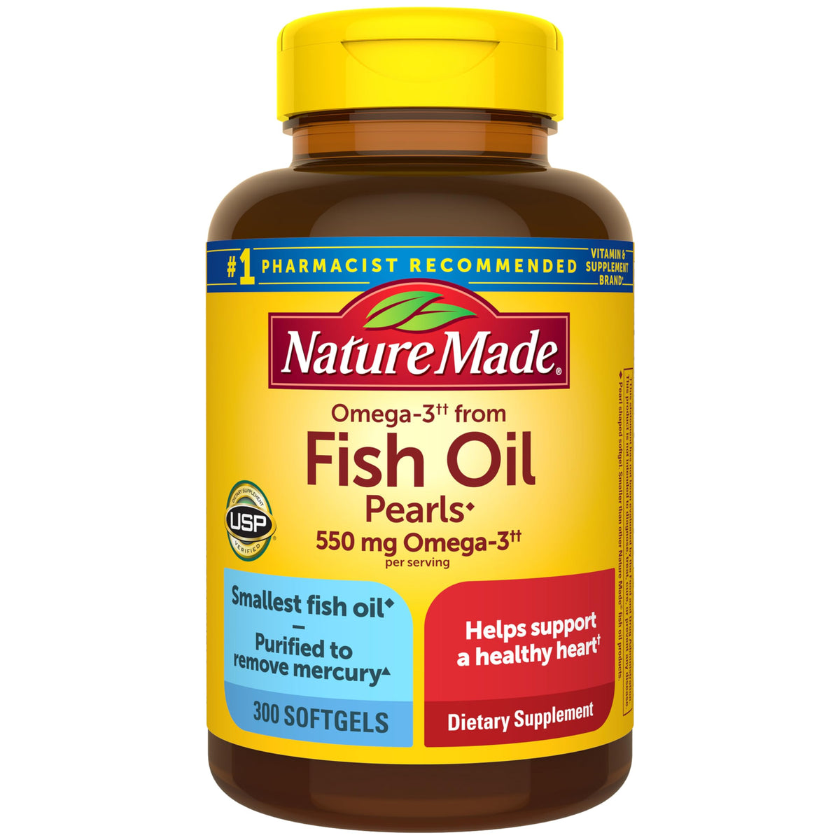 Nature Made Omega-3 Fish Oil Pearls 550mg 300 count bottle front view