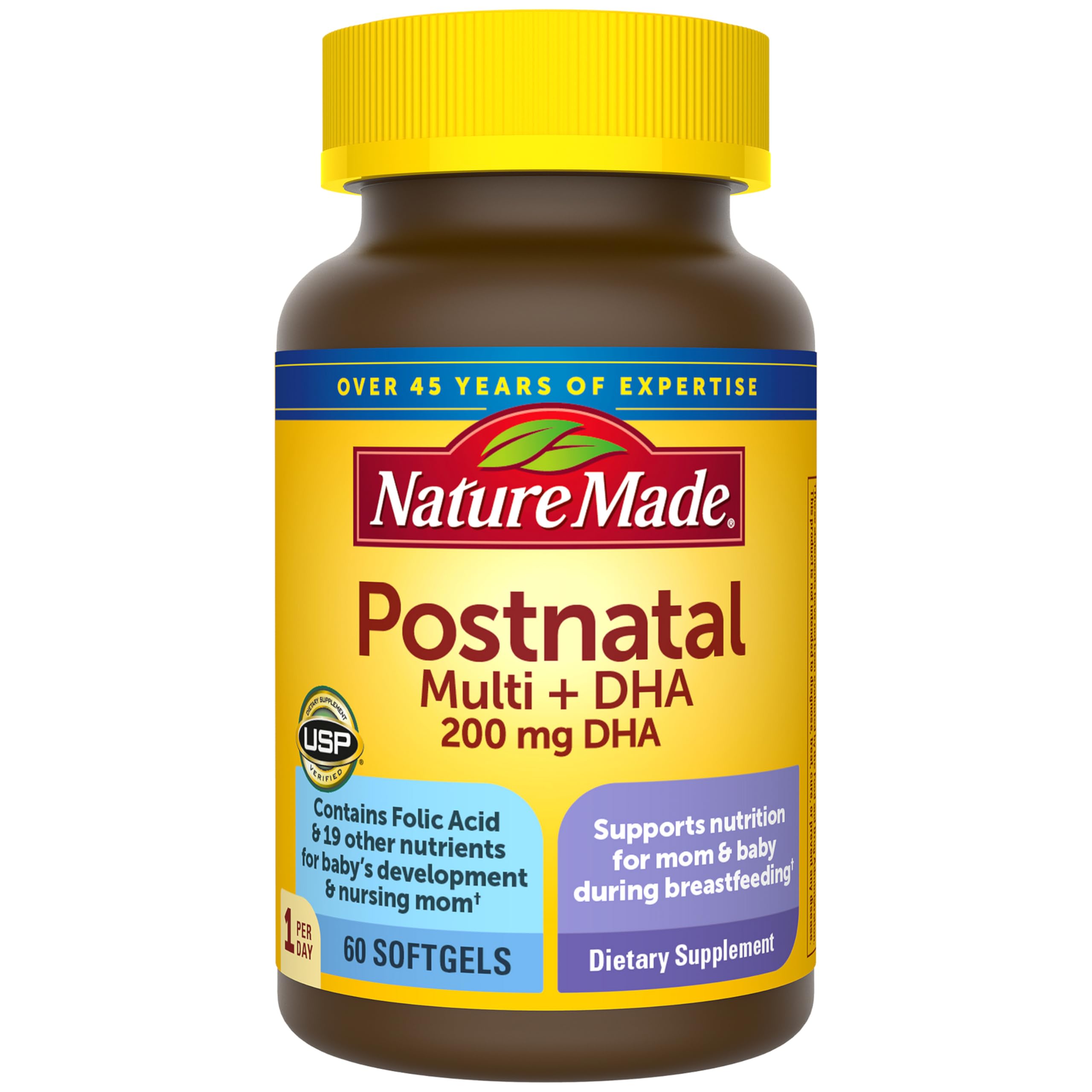 Nature Made Postnatal Multivitamin + DHA 60 Softgels front view