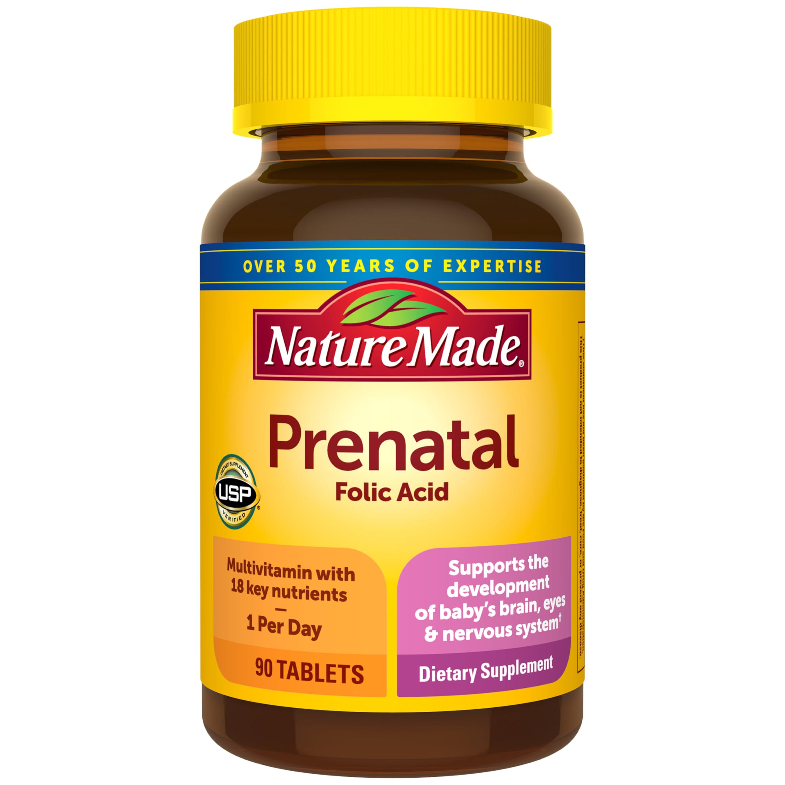 Nature Made Prenatal Vitamins Folic Acid 90 Count bottle front view